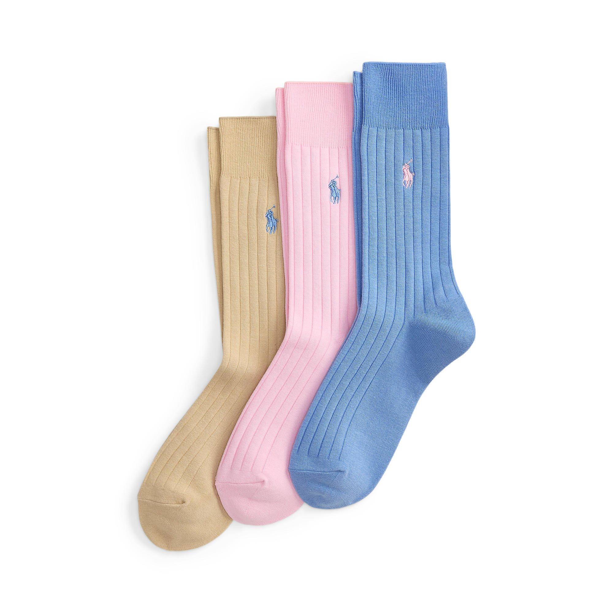 Polo Ralph Lauren Men's 3 Pack Egyptian Rib Crew Socks - Pink/Blue/Camel - 43-46