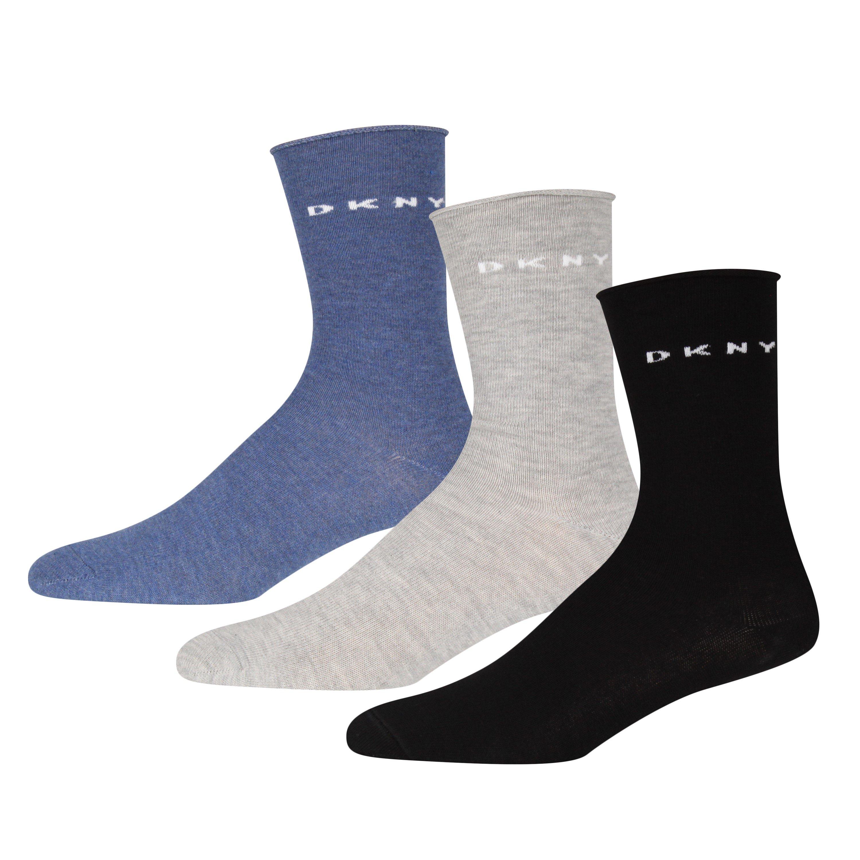 Blk/Blue Gry - DKNY - Women's Hadley Crew Socks - 1