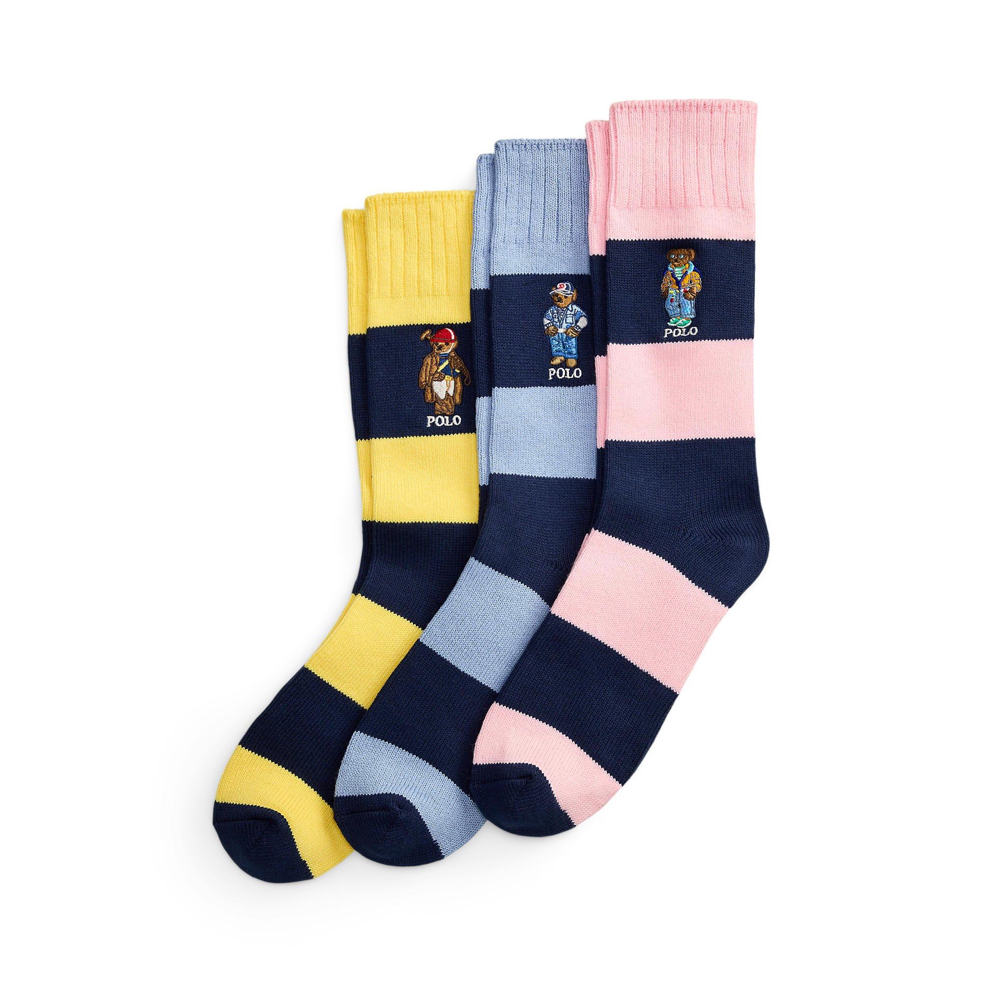 Yellow/Blue/Pnk - Polo Ralph Lauren - 3 Pack Bear Crew Socks Gift Box - 1