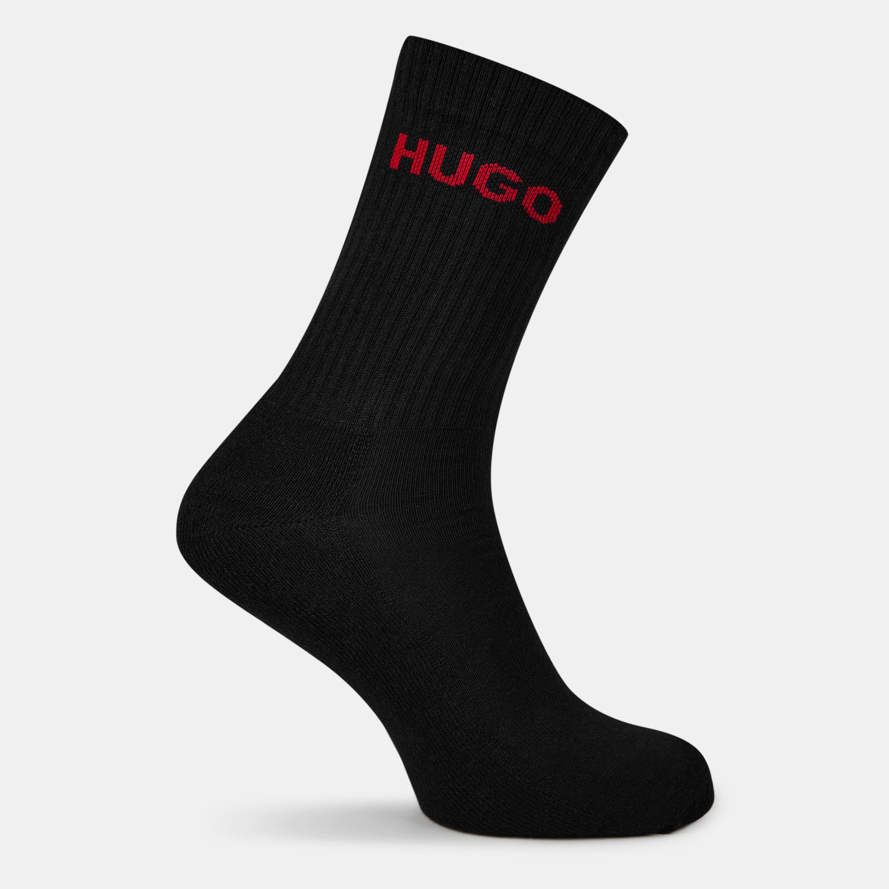 Black 001 - Hugo - Men's Ribbed Cotton Six-Pack Crew Socks - 2