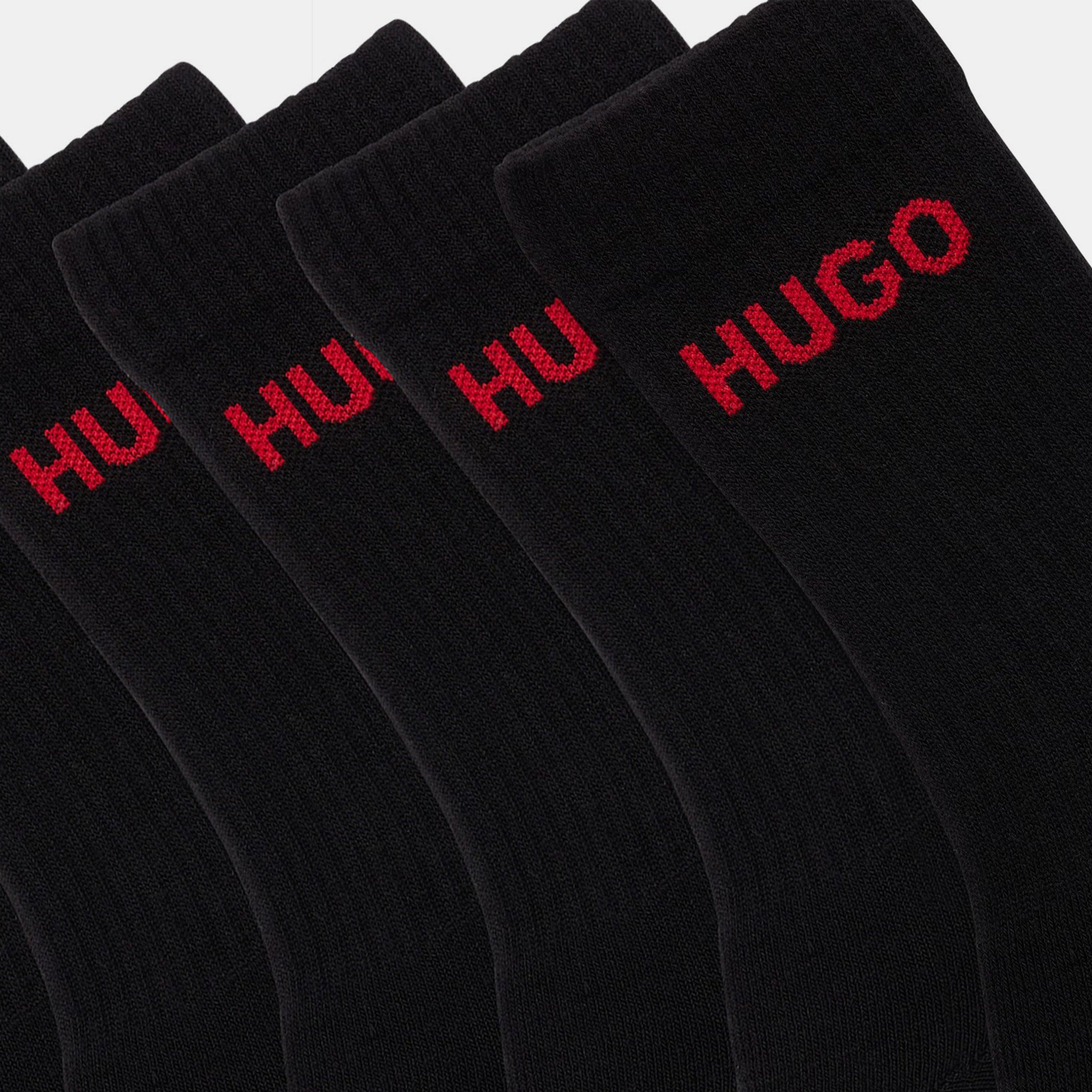 Black 001 - Hugo - Men's Ribbed Cotton Six-Pack Crew Socks - 3