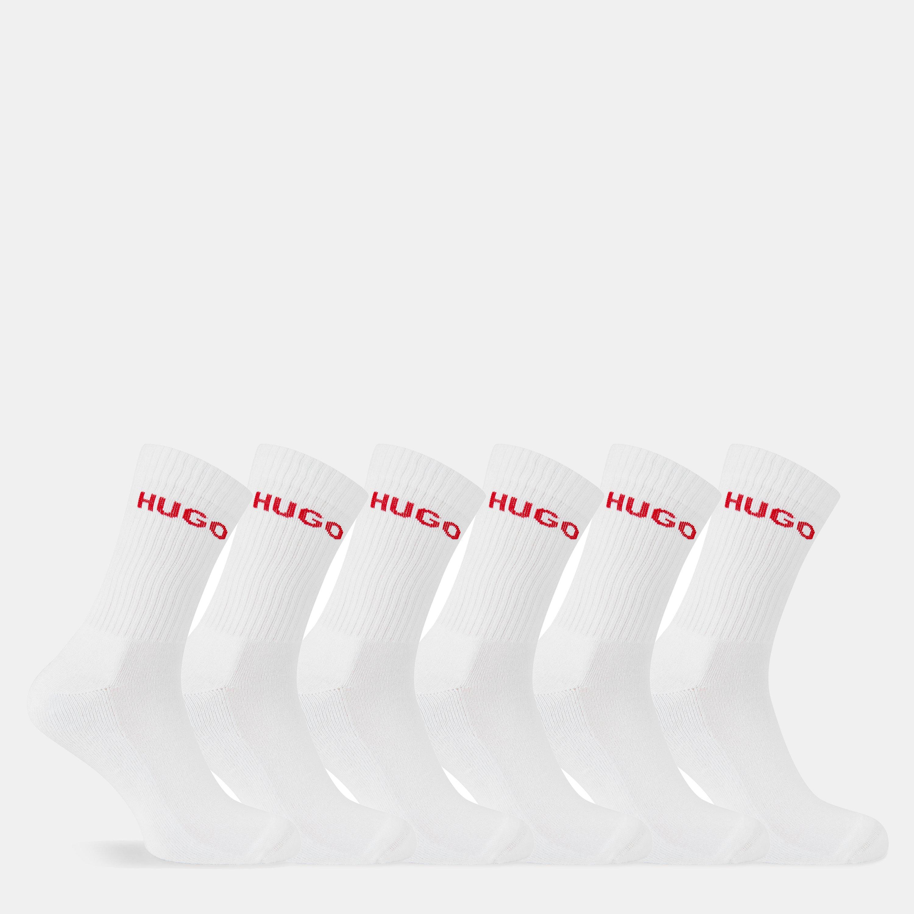 Hugo Men's Ribbed Logo 6-Pack Crew Socks - White 100 - 9-11