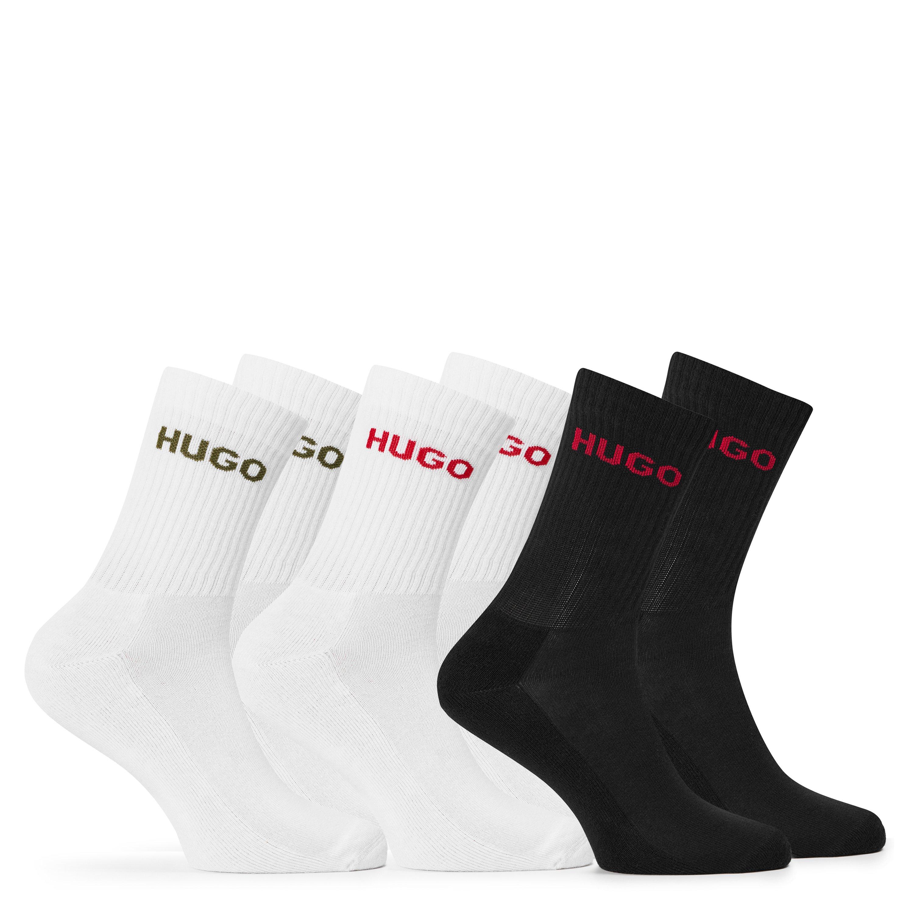 Hugo Men's Ribbed Logo 6-Pack Crew Socks - Black/White - Mens 6-12