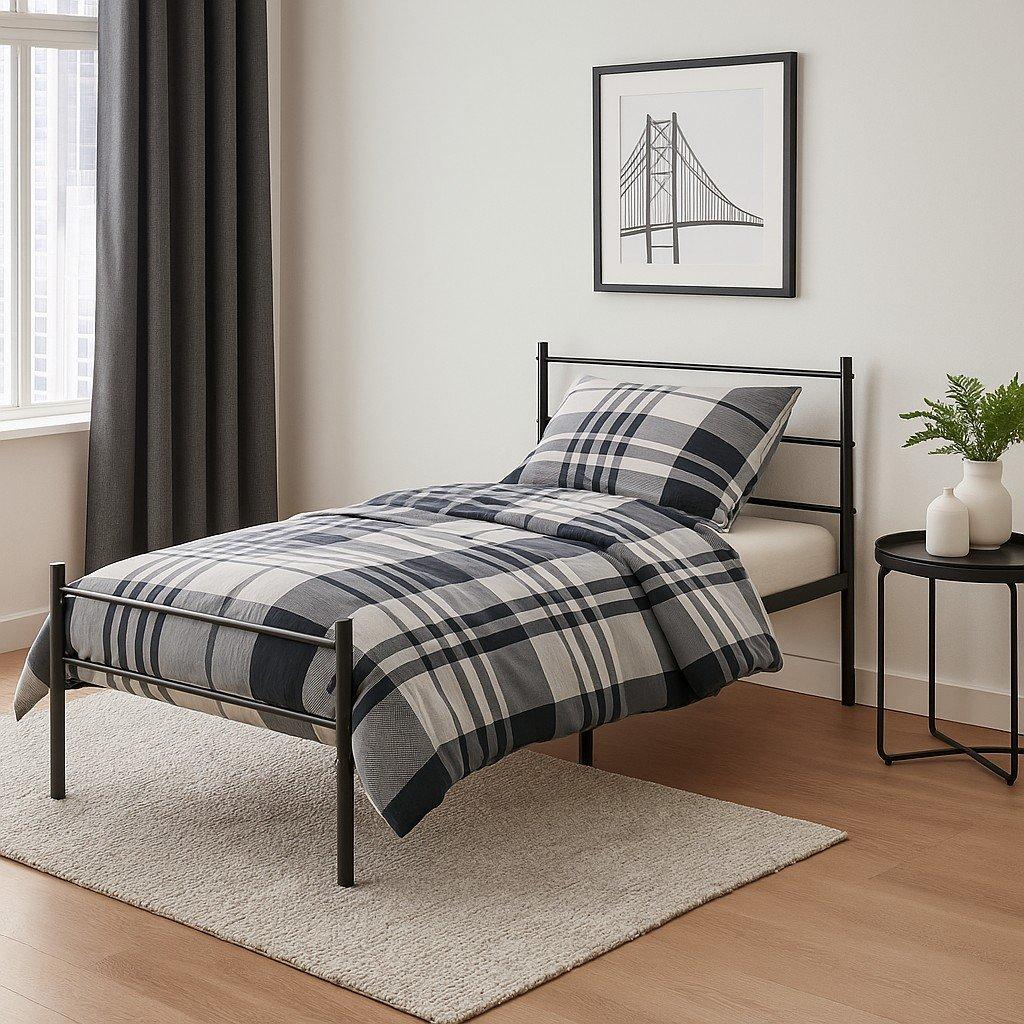 Black - Urban Meuble - Simple Metal Bed Frame with Vertical Headboard - 1