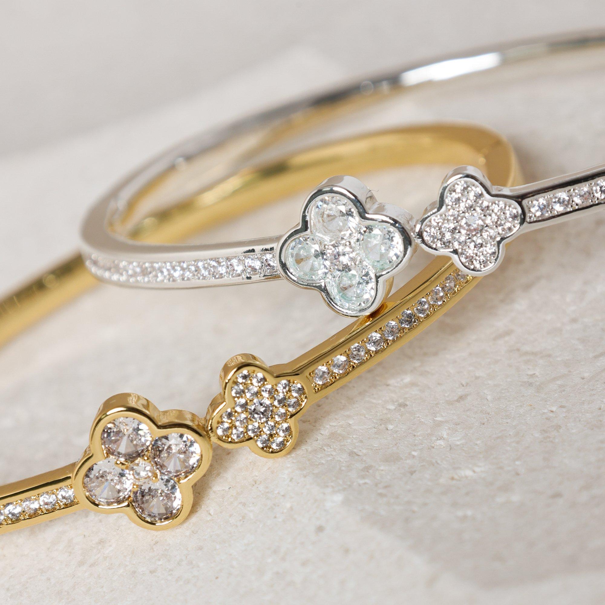 Gold - Jon Richard - Jon Richard Gold Plated and Pave Clover Bangle - 3