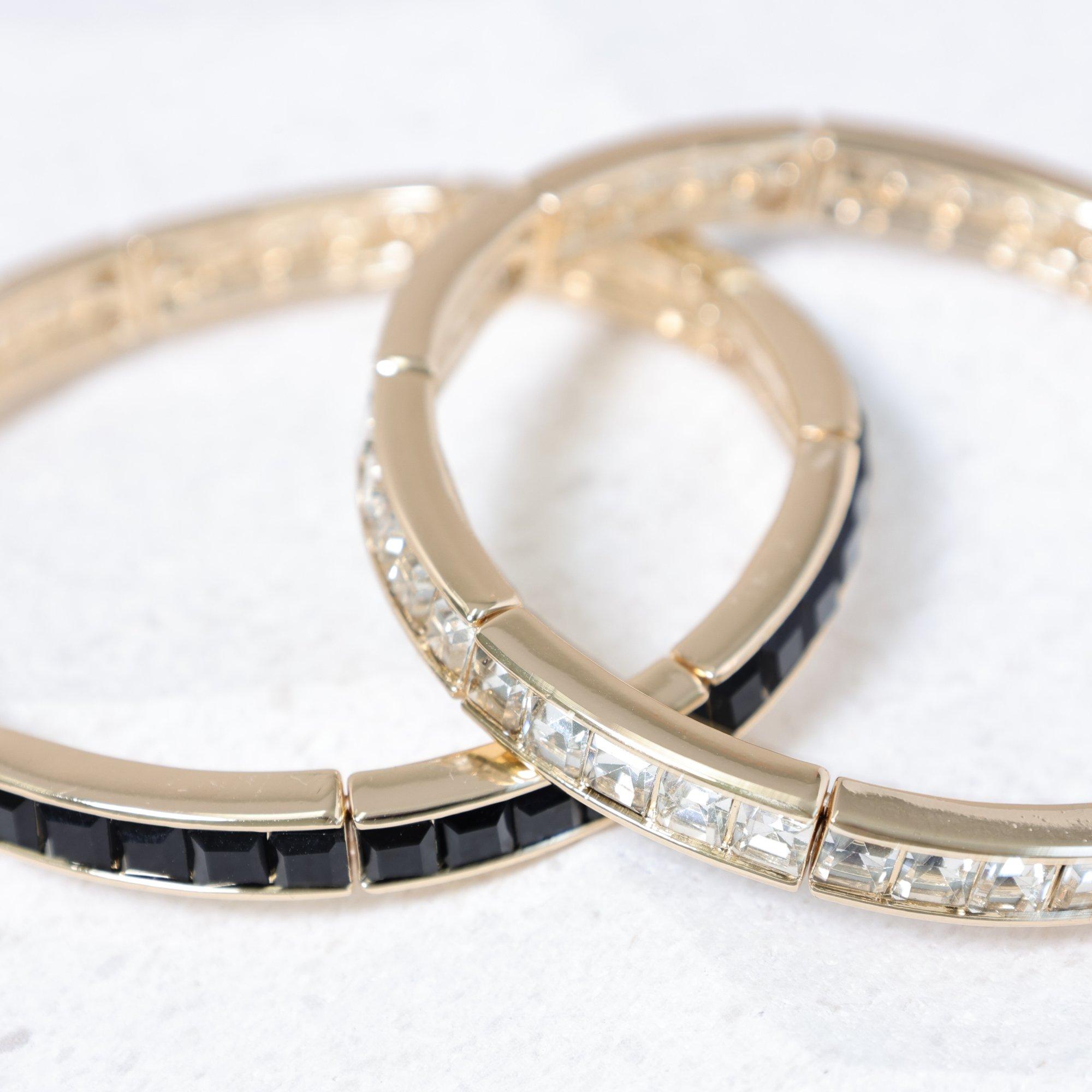 Gold - Jon Richard - Gold Plated Cubic Zirconia Jet Stretch Bracelet - 2