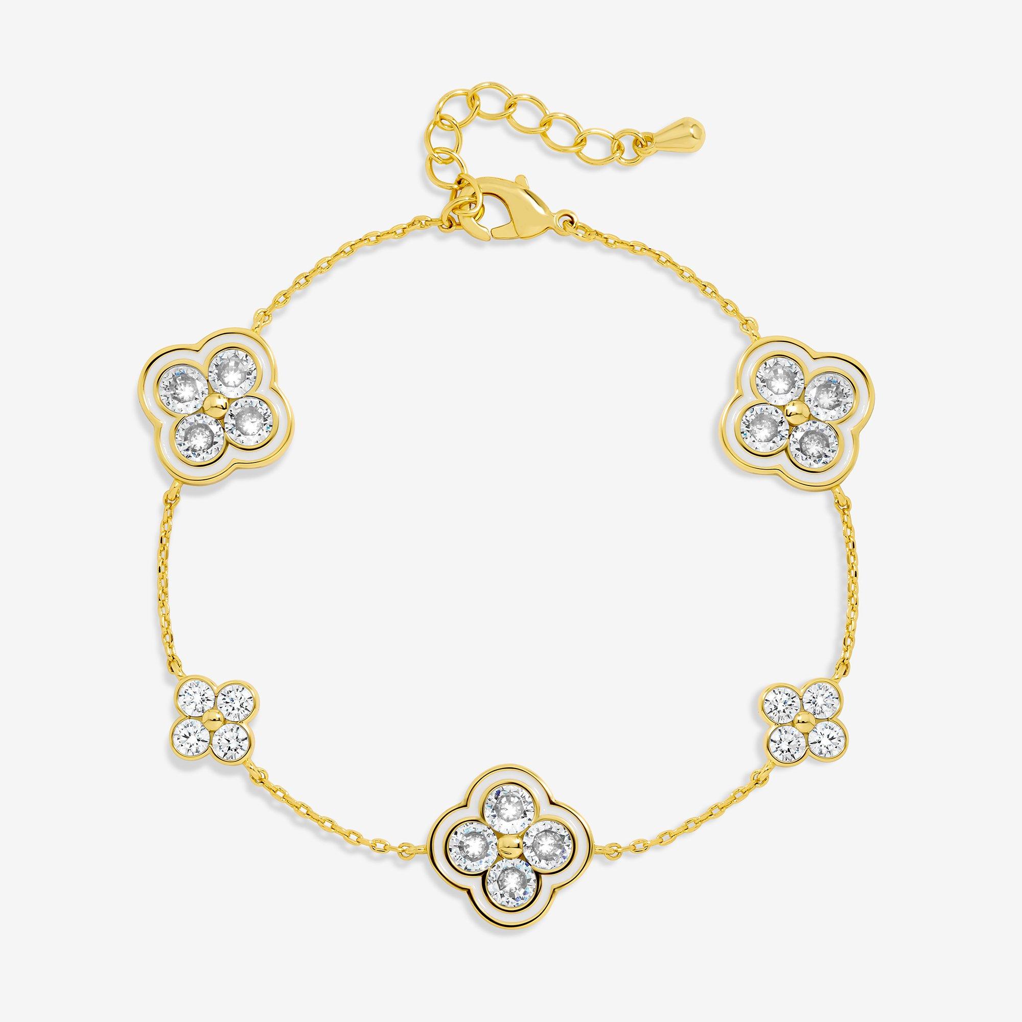 Gold - Jon Richard - 14K Gold Plated Pave and White Clover Bracelet - 1
