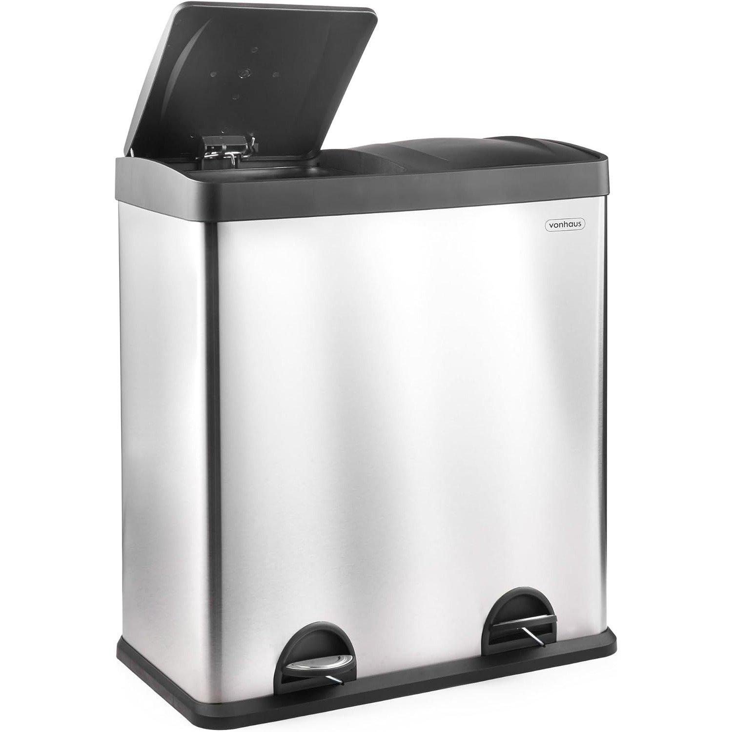Silver - VonHaus - VonHaus 60L Large 2 Compartment Recycling Bin - 1