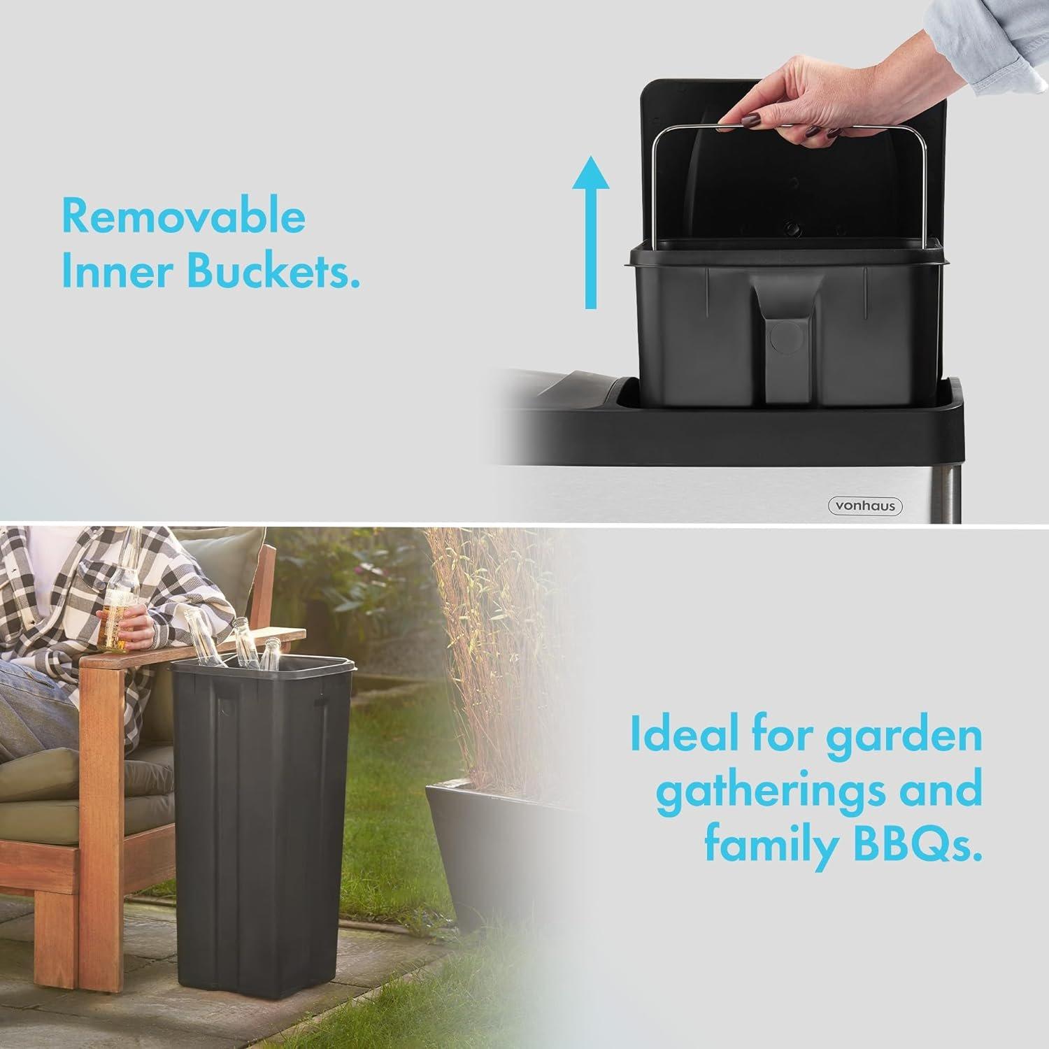 Silver - VonHaus - VonHaus 60L Large 2 Compartment Recycling Bin - 4