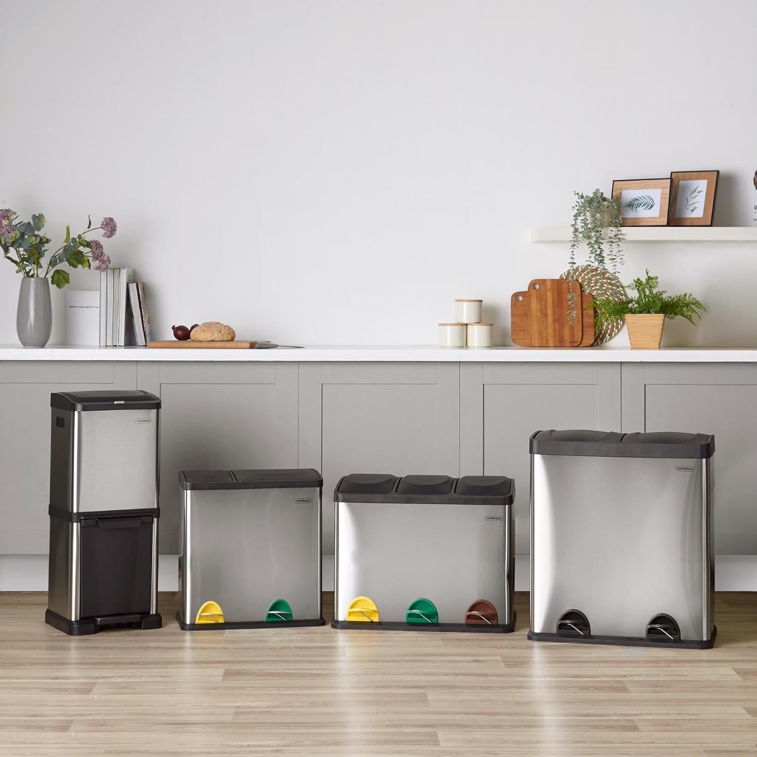 Silver - VonHaus - VonHaus 60L Large 2 Compartment Recycling Bin - 9