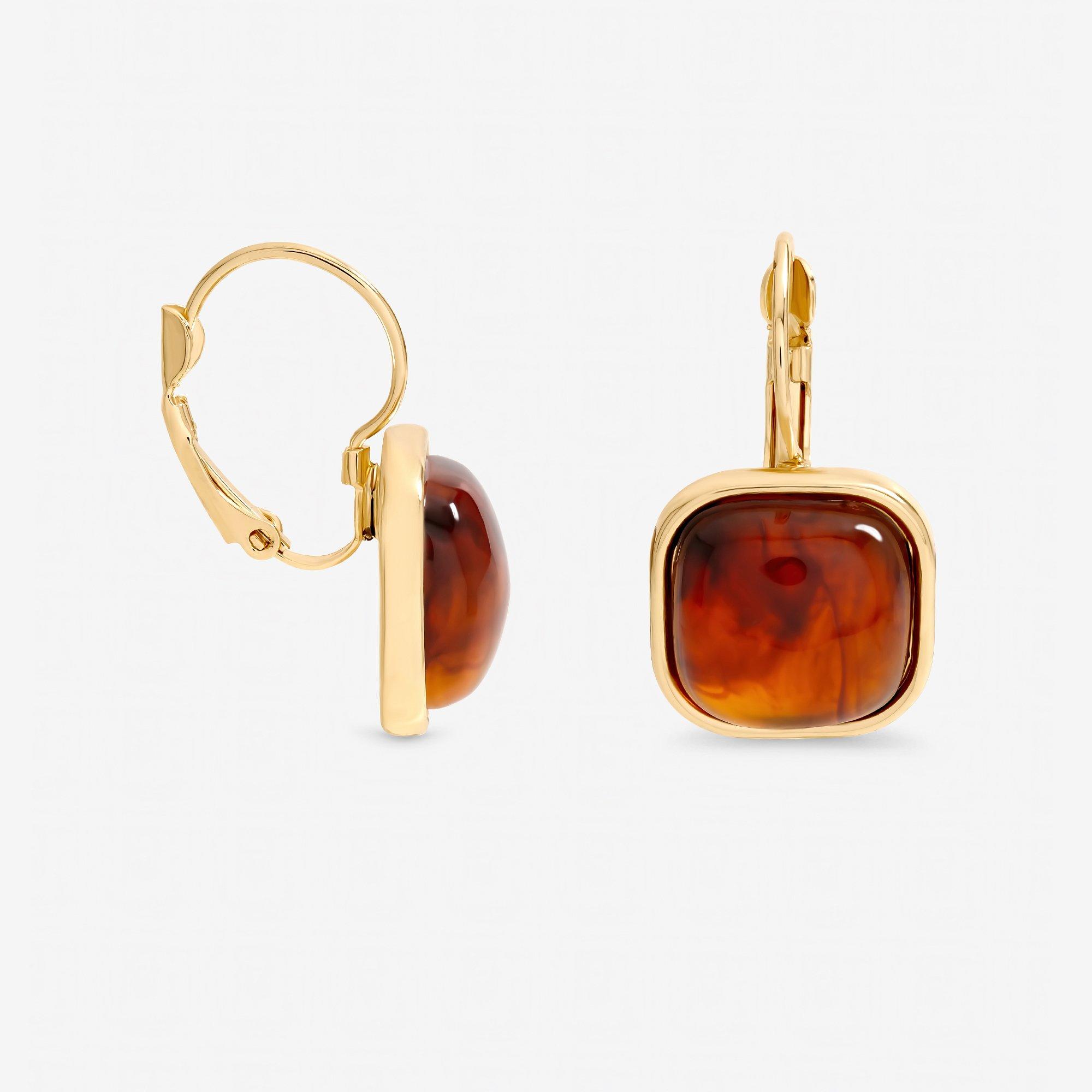 Gold - Mood - Gold Plated Square Resin Drop Earrings