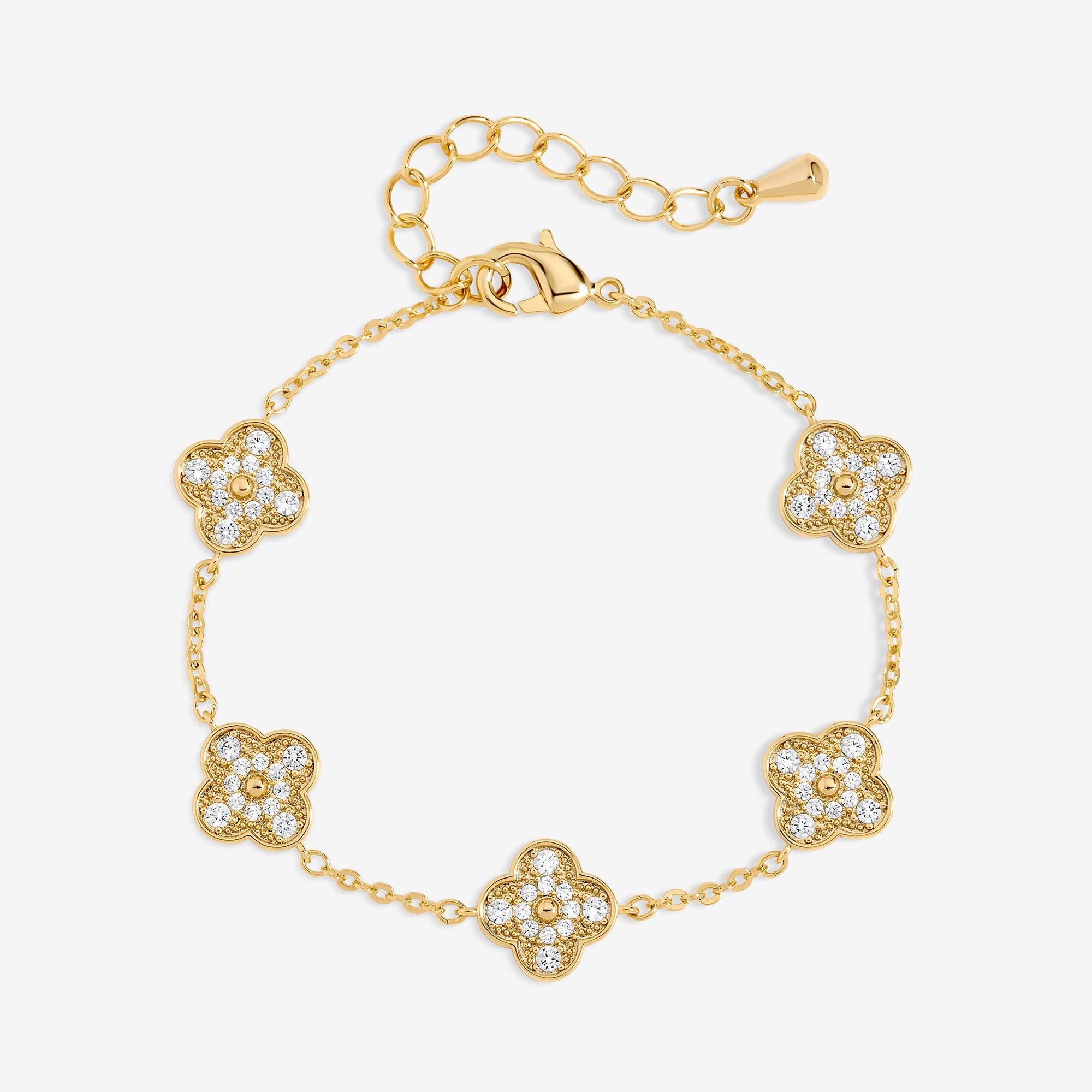 Gold - Jon Richard - Gold Plated Pave Clover Bracelet - 1