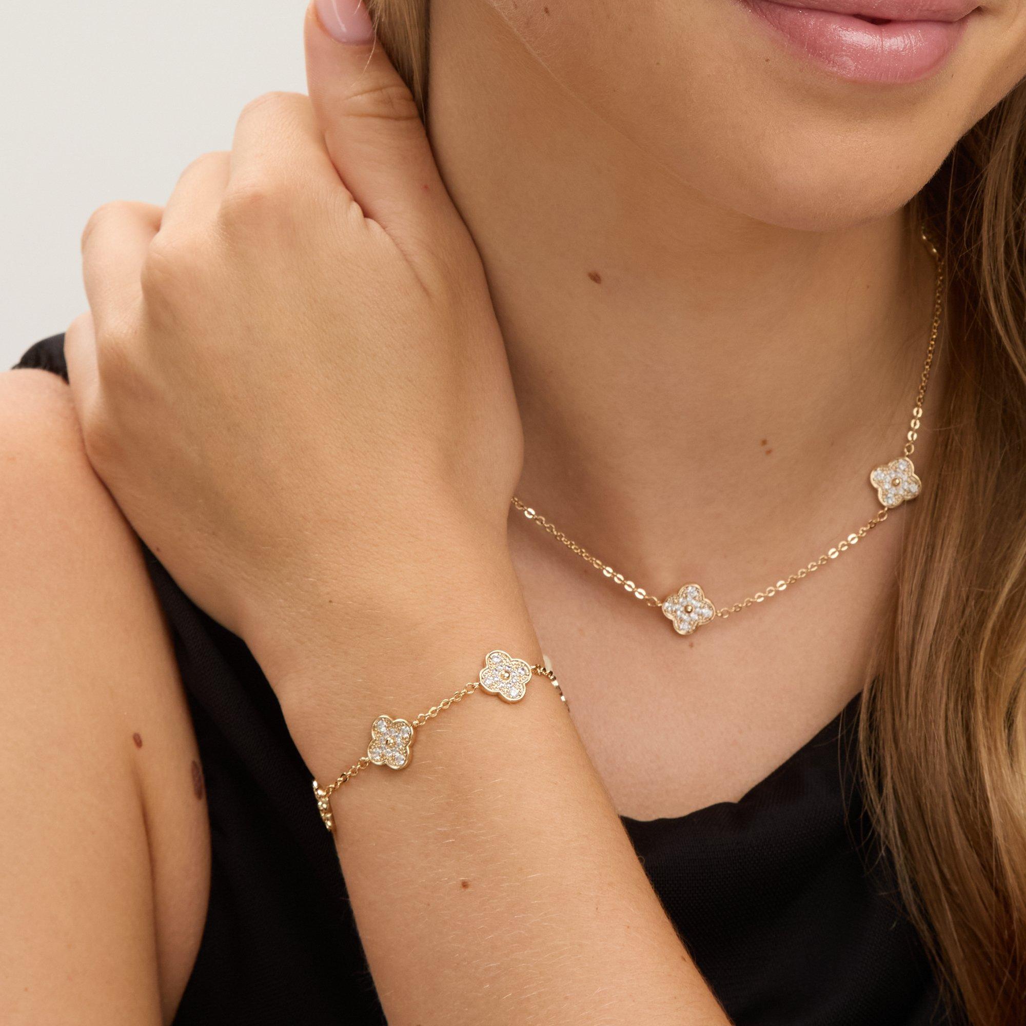 Gold - Jon Richard - Gold Plated Pave Clover Bracelet - 2