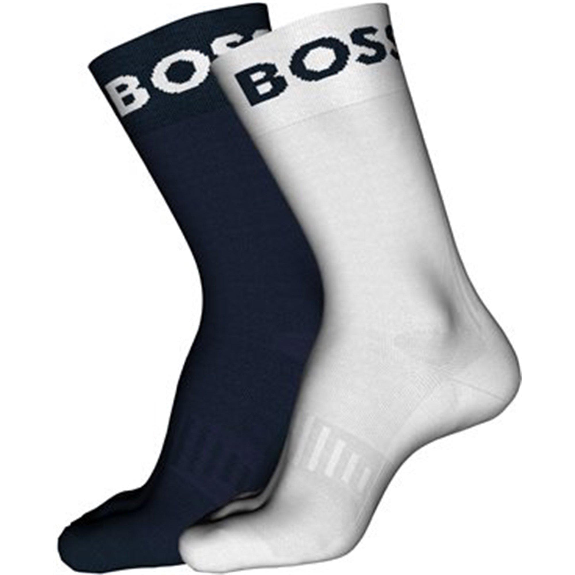 White/Dark Blue - Boss - 2 Pack Sport Crew Socks Mens - 5