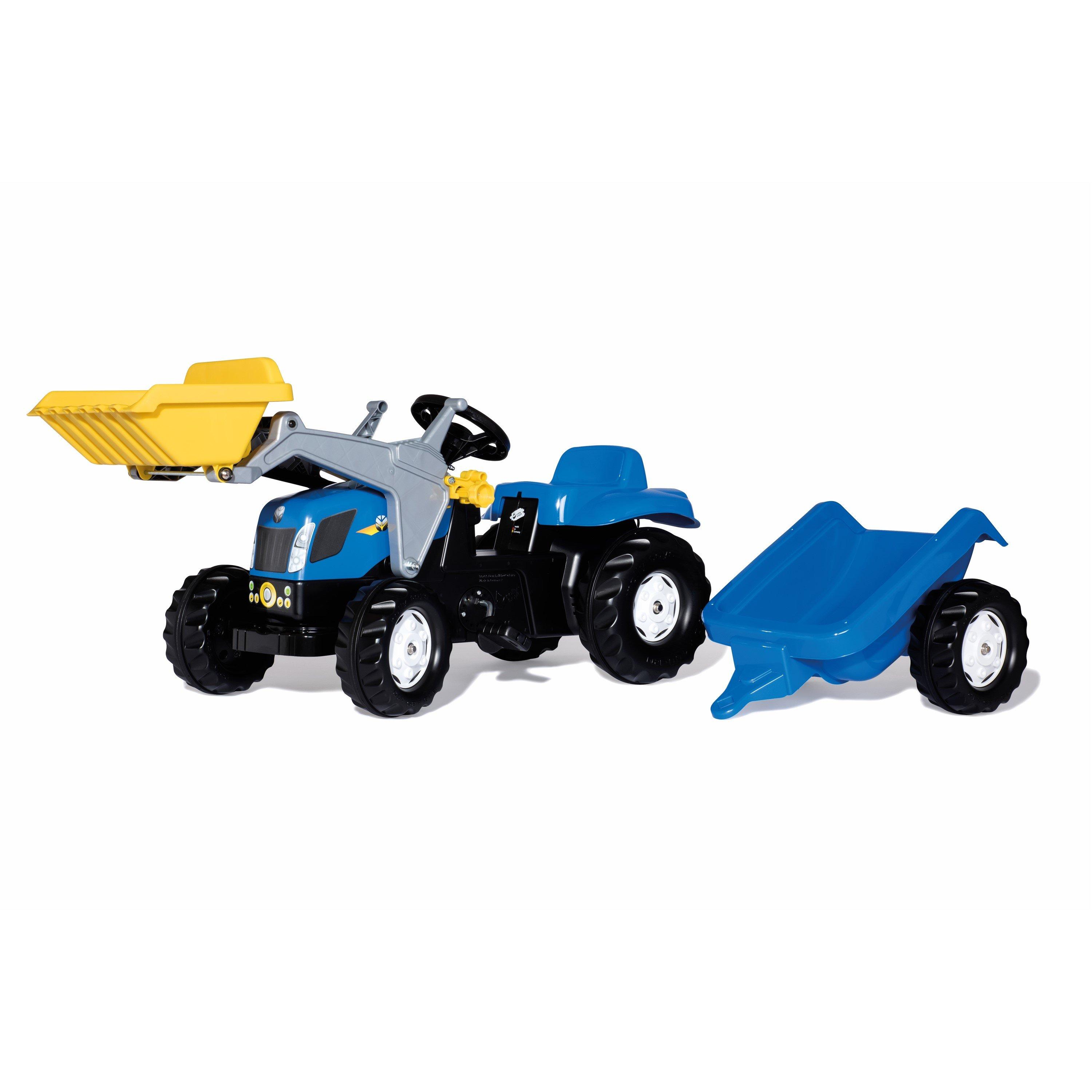 Blue - rolly toys - New Holland TVT 190 Tractor with Frontloader & Tra - 2