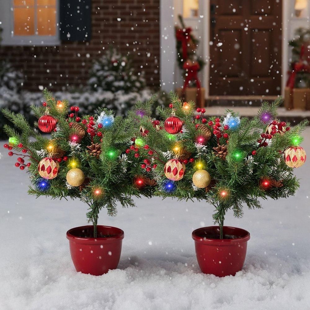 Green - LIFE IDEAS - Christmas Tree Ground Stake with Light and Timer - 7