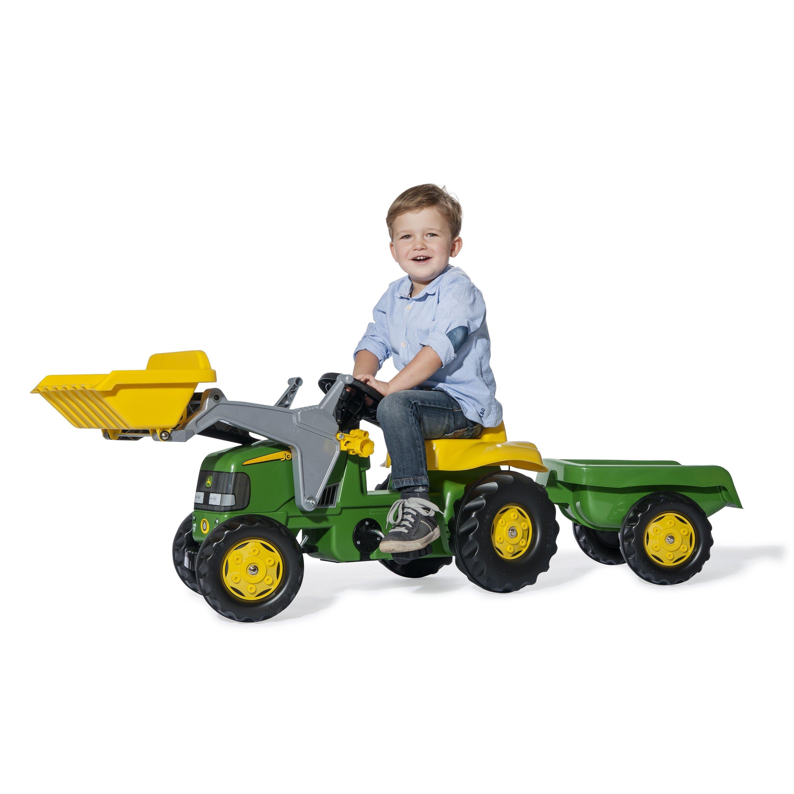 Green - rolly toys - Rolly Kid JD with  Frontloader & Trailer - 1