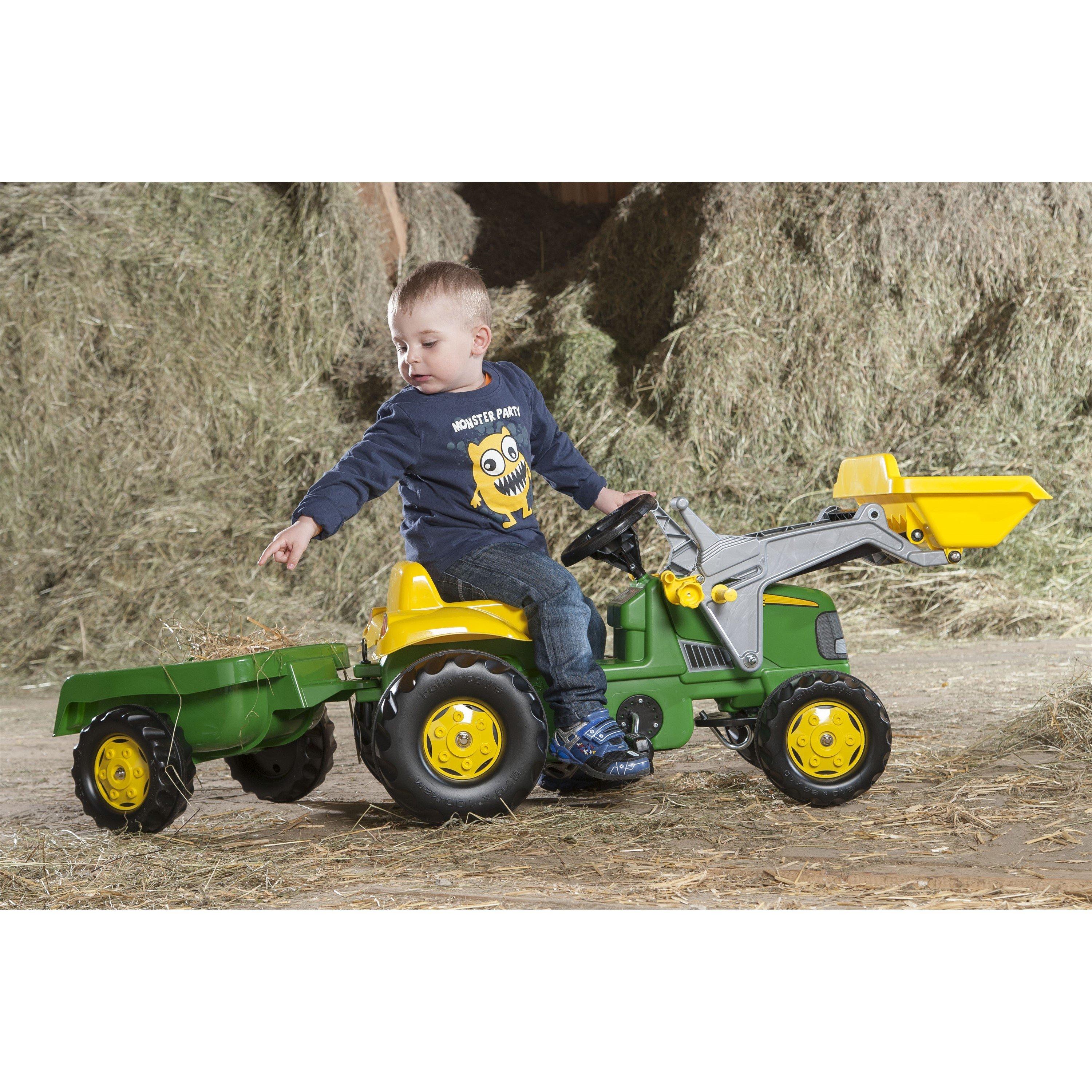 Green - rolly toys - Rolly Kid JD with  Frontloader & Trailer - 3