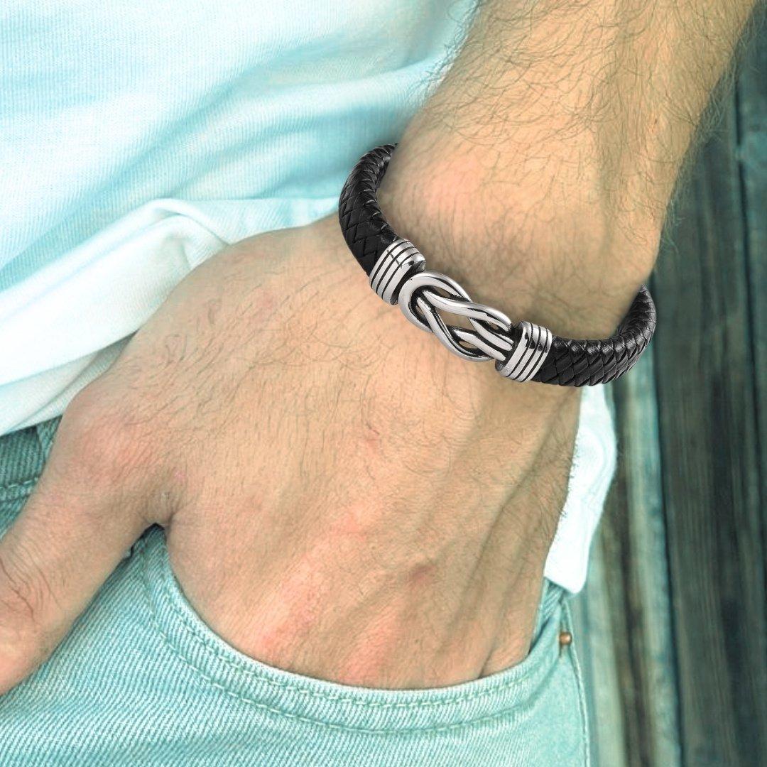 Black - Aye Do Gifts - Mens Leather Infinity Bracelet 1915-NP-MLEAINFB - 2
