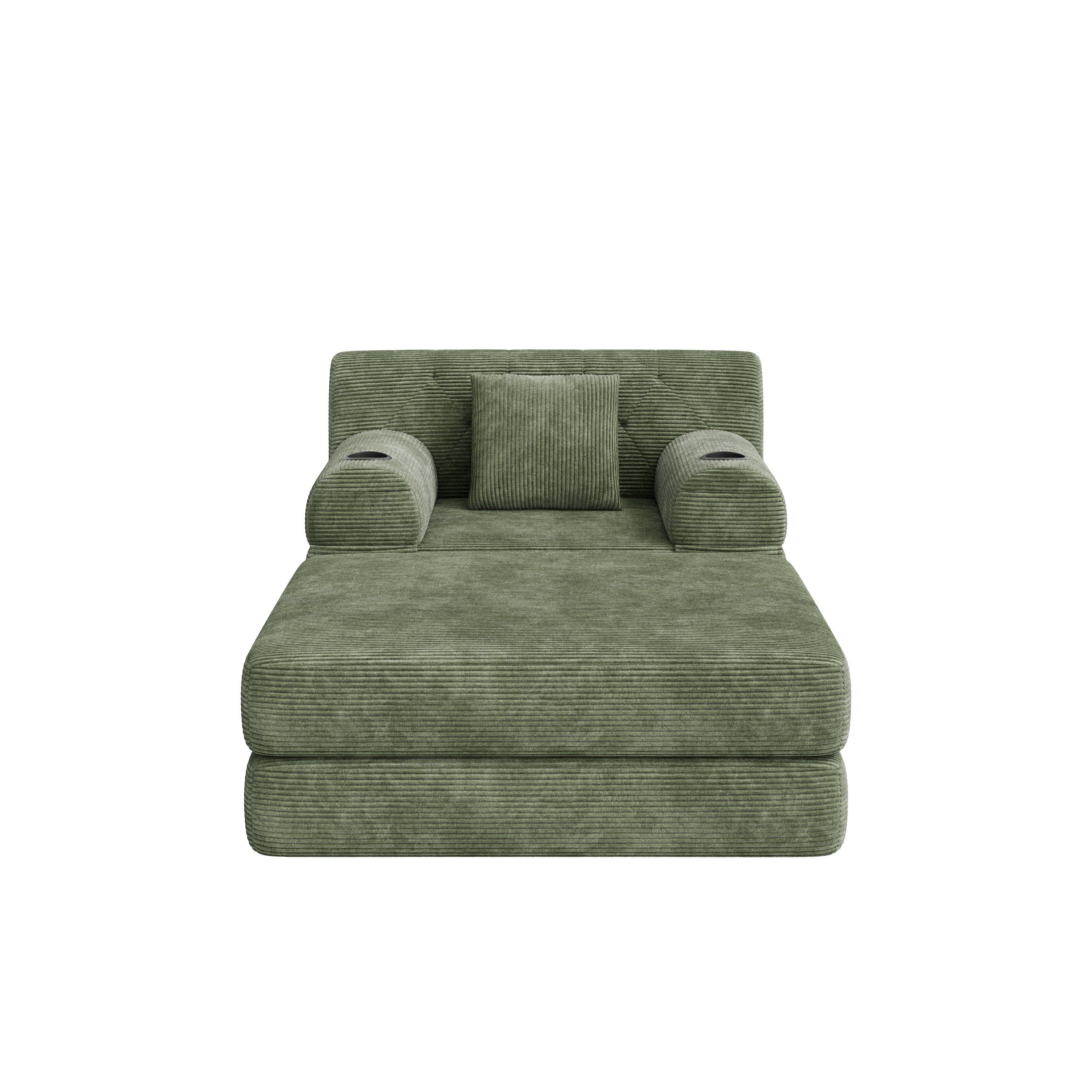 Green - Urban Meuble - Corduroy Convertible Sleeper Chair with Ottoman - 12