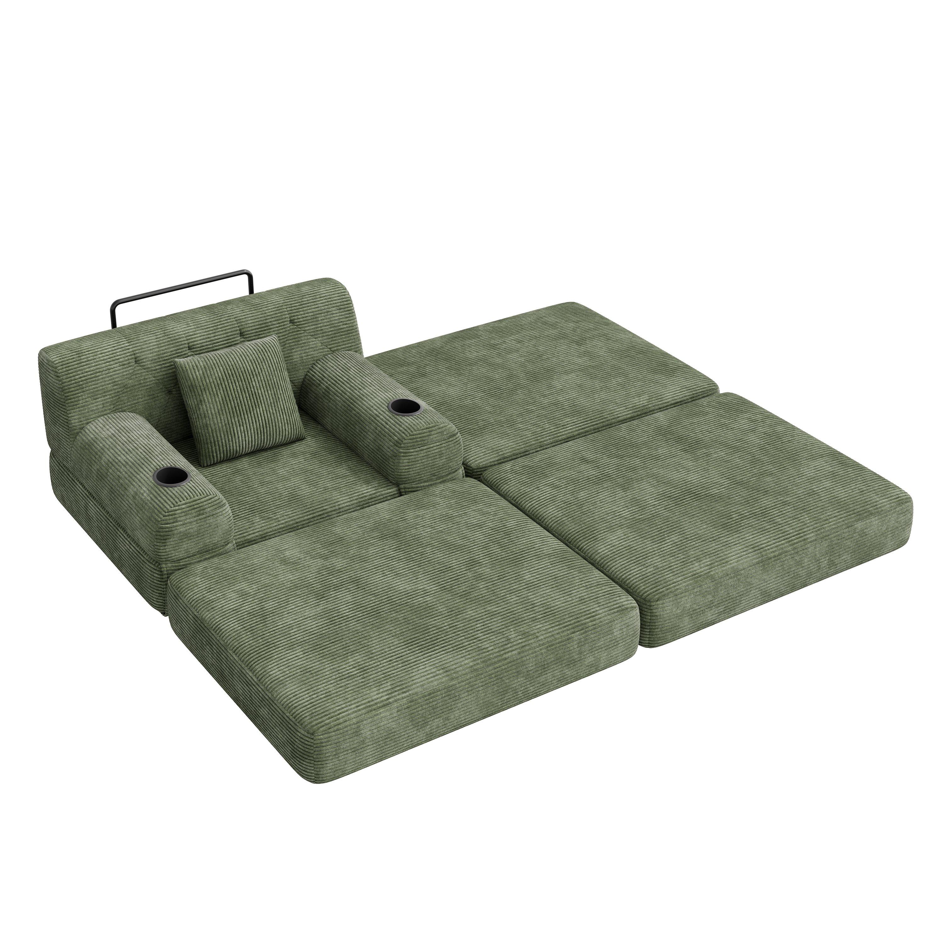 Green - Urban Meuble - Corduroy Convertible Sleeper Chair with Ottoman - 13