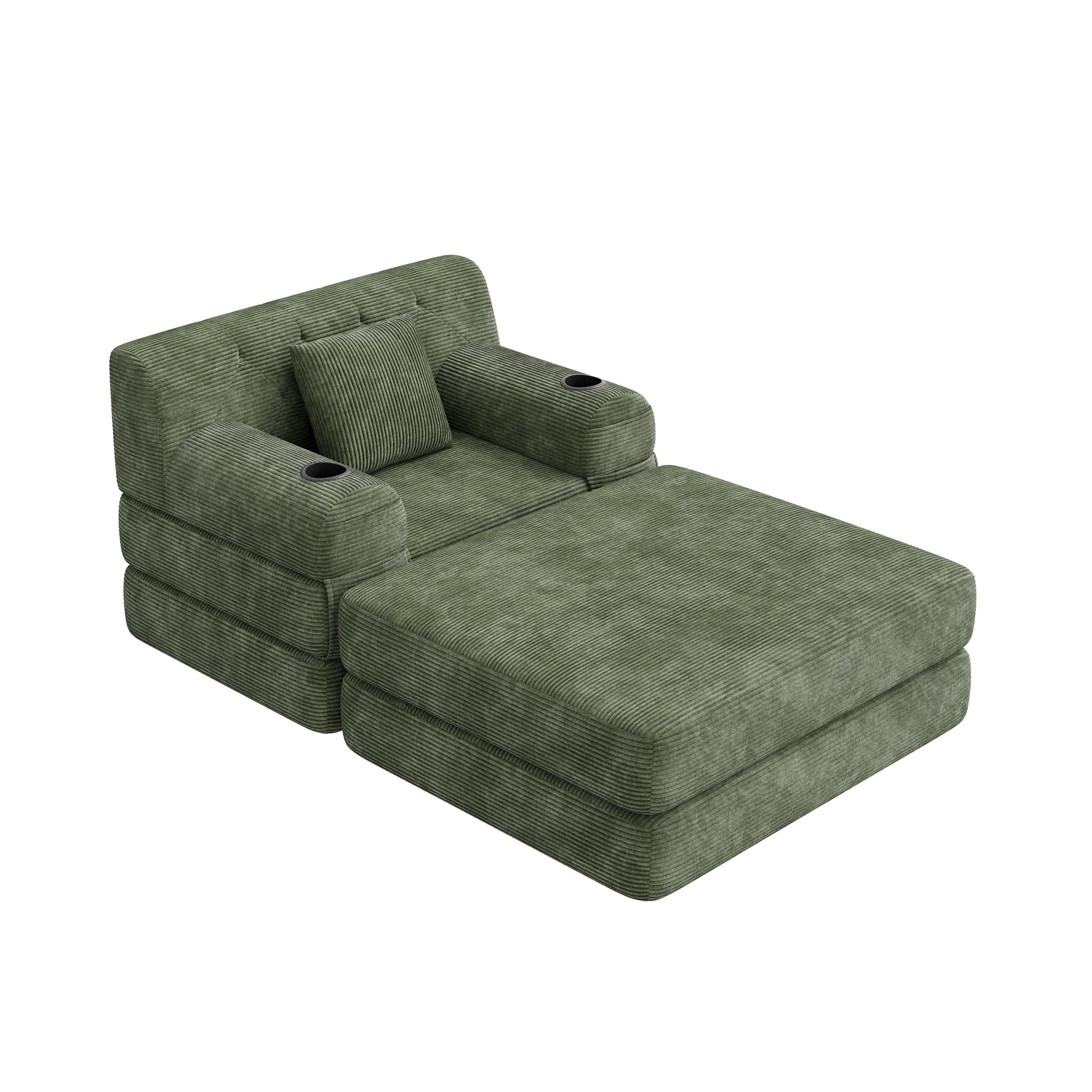 Green - Urban Meuble - Corduroy Convertible Sleeper Chair with Ottoman - 5