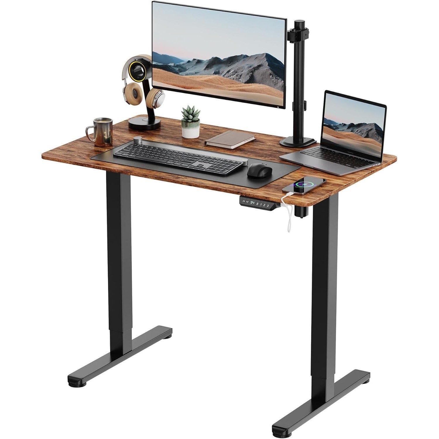 VonHaus Black Standing Desk with Walnut Desktop 100x60cm