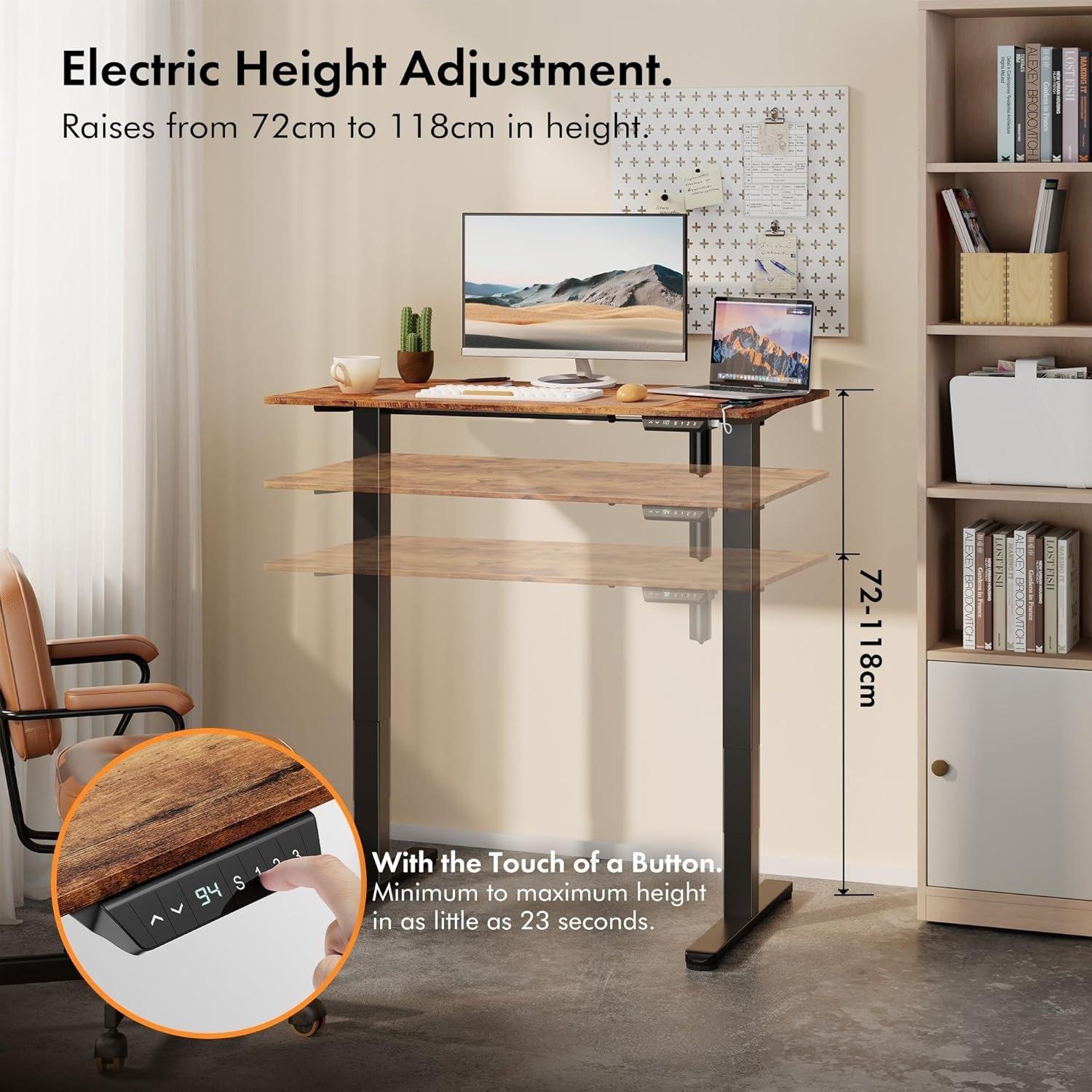 Black - VonHaus - Black Standing Desk with Walnut Desktop 100x60cm - 2