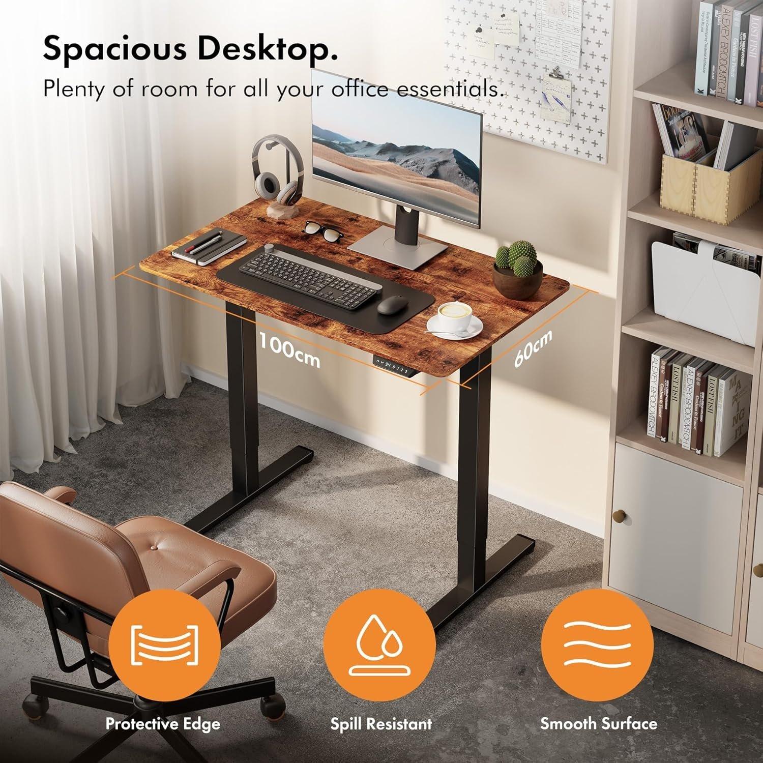 Black - VonHaus - Black Standing Desk with Walnut Desktop 100x60cm - 3