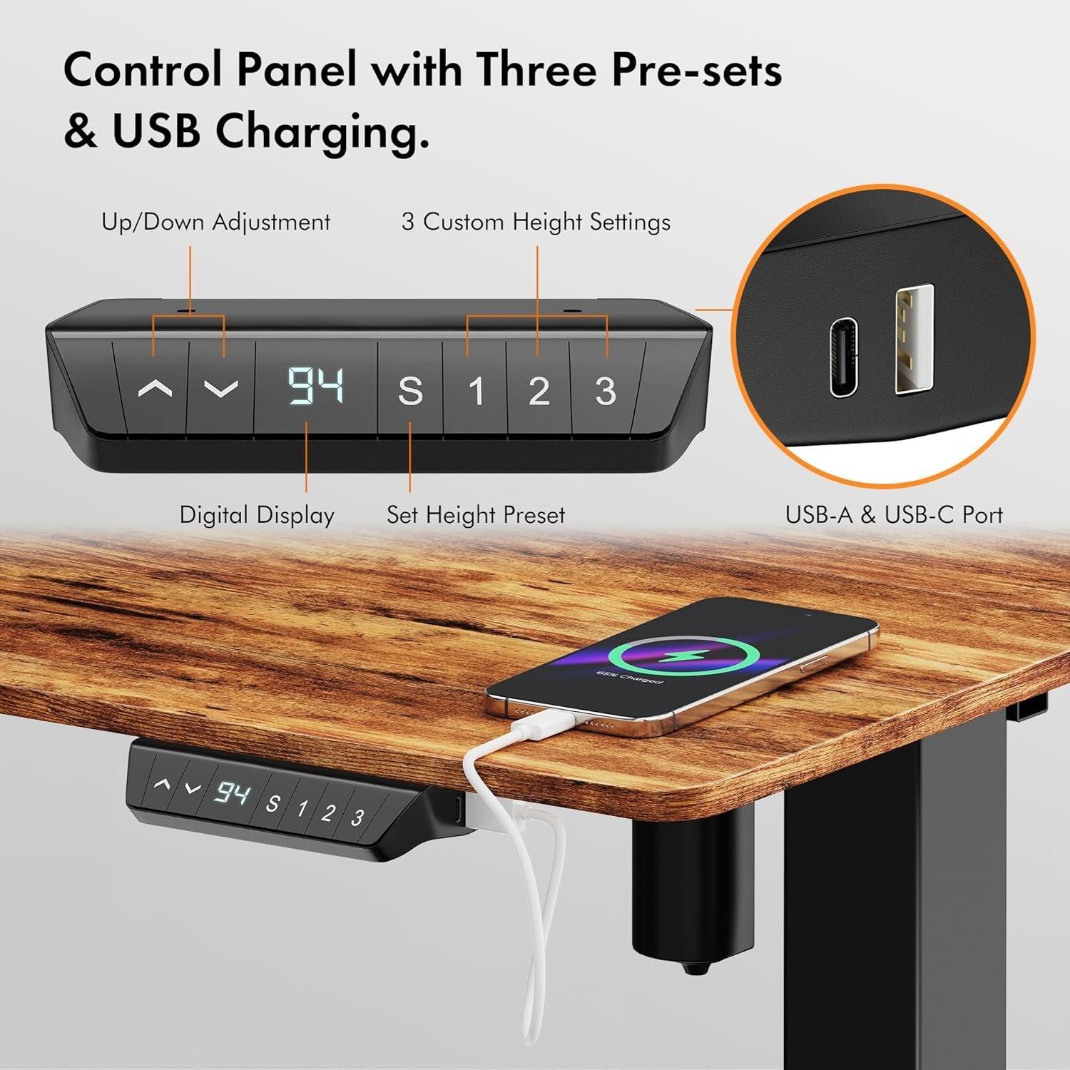 Black - VonHaus - Black Standing Desk with Walnut Desktop 100x60cm - 4