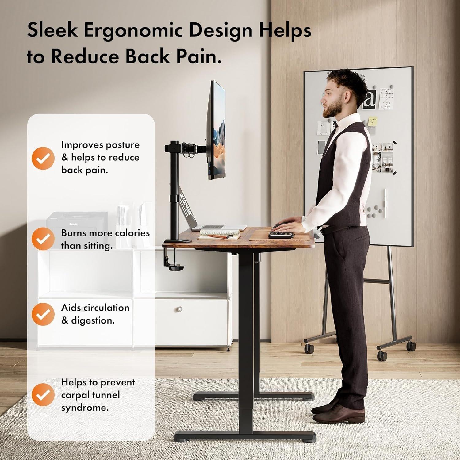 Black - VonHaus - Black Standing Desk with Walnut Desktop 100x60cm - 5