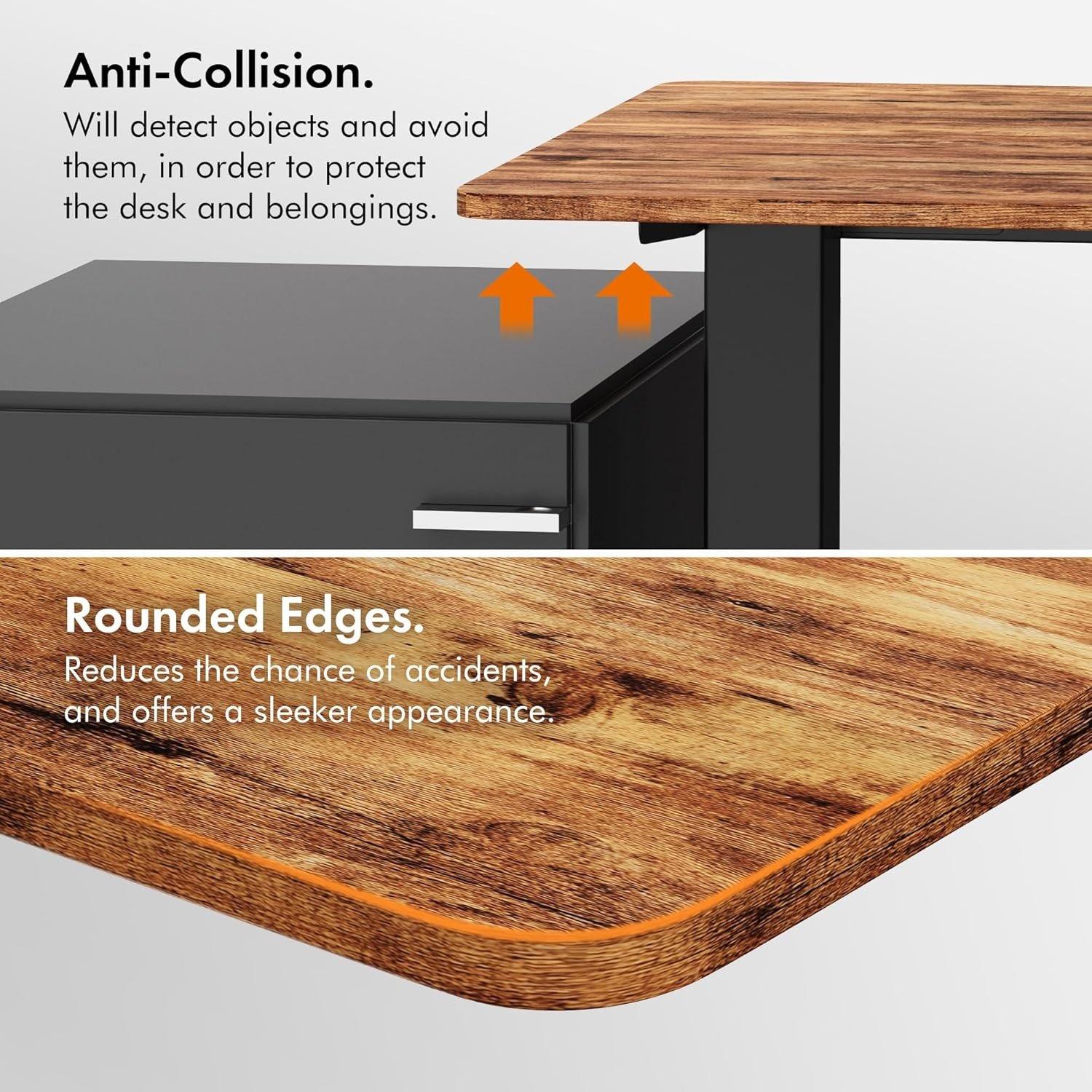 Black - VonHaus - Black Standing Desk with Walnut Desktop 100x60cm - 6