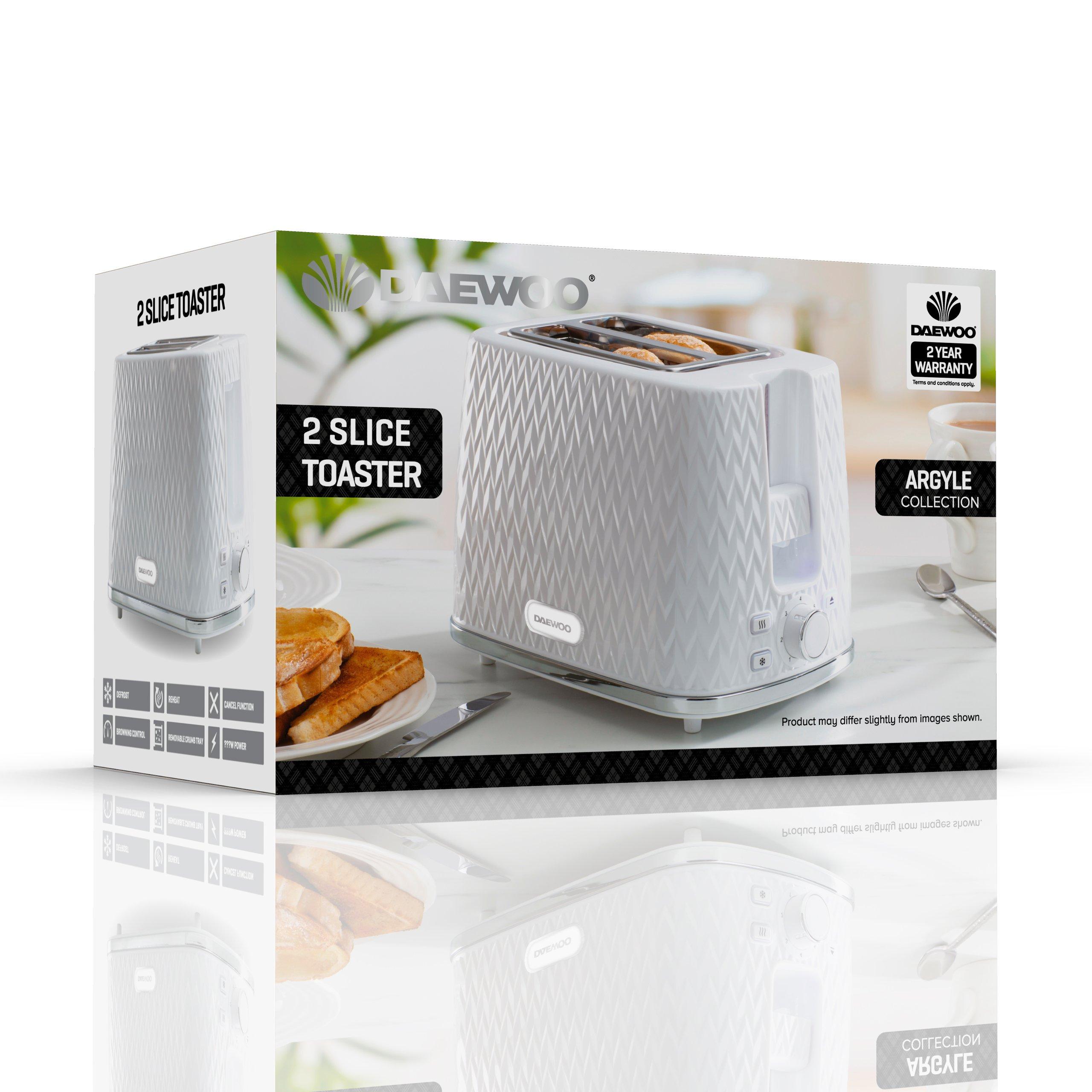 White - Daewoo Electricals - White Argyle 2 Slice Toaster - 6