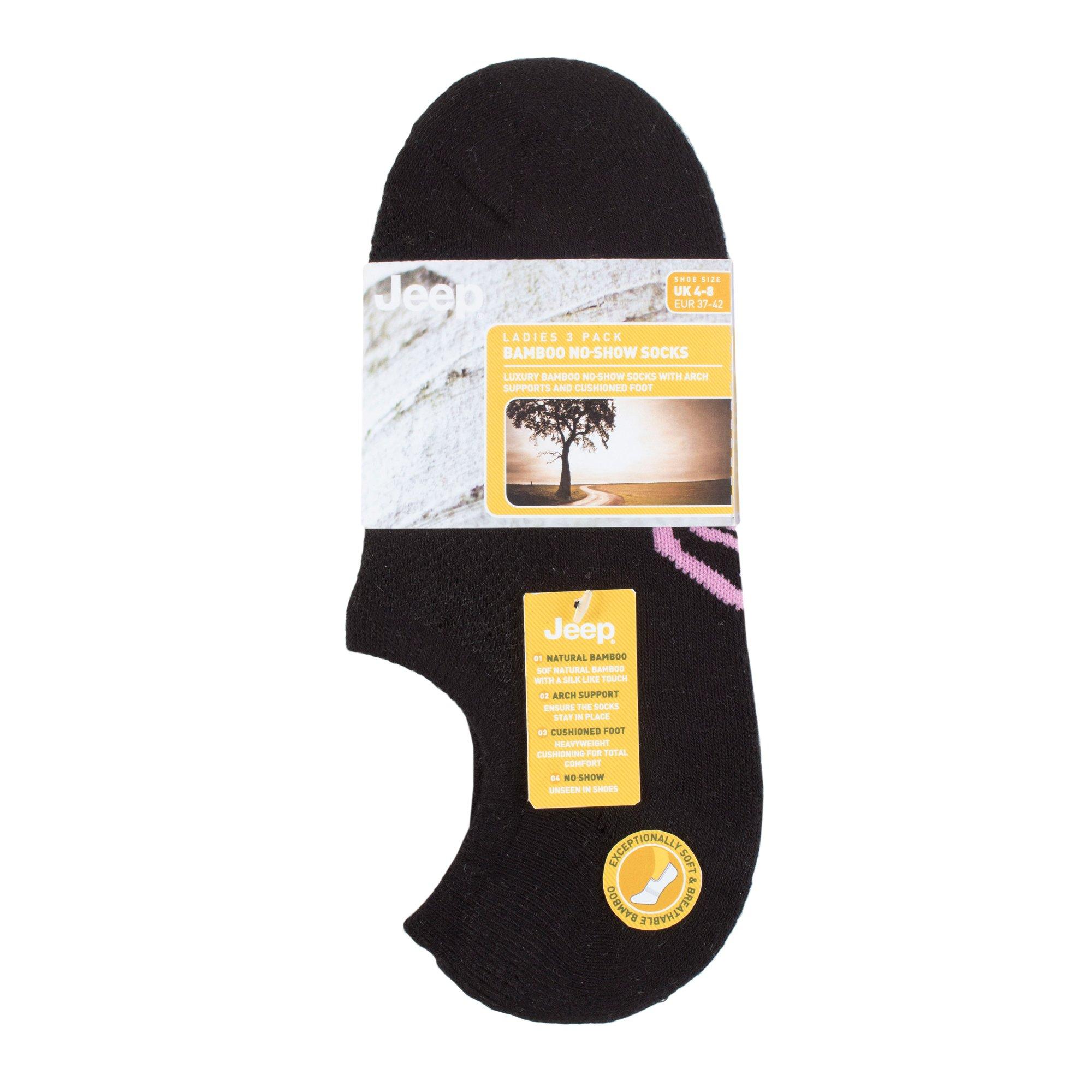 Black - Jeep - 3 Pack Bamboo No-Show Socks Ladies - 2