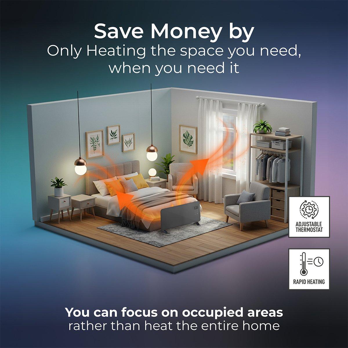 Slate Grey - Masterplug - AURALINE SMARTENERGY GLASS PANEL HEATER 2000W SLAT - 5