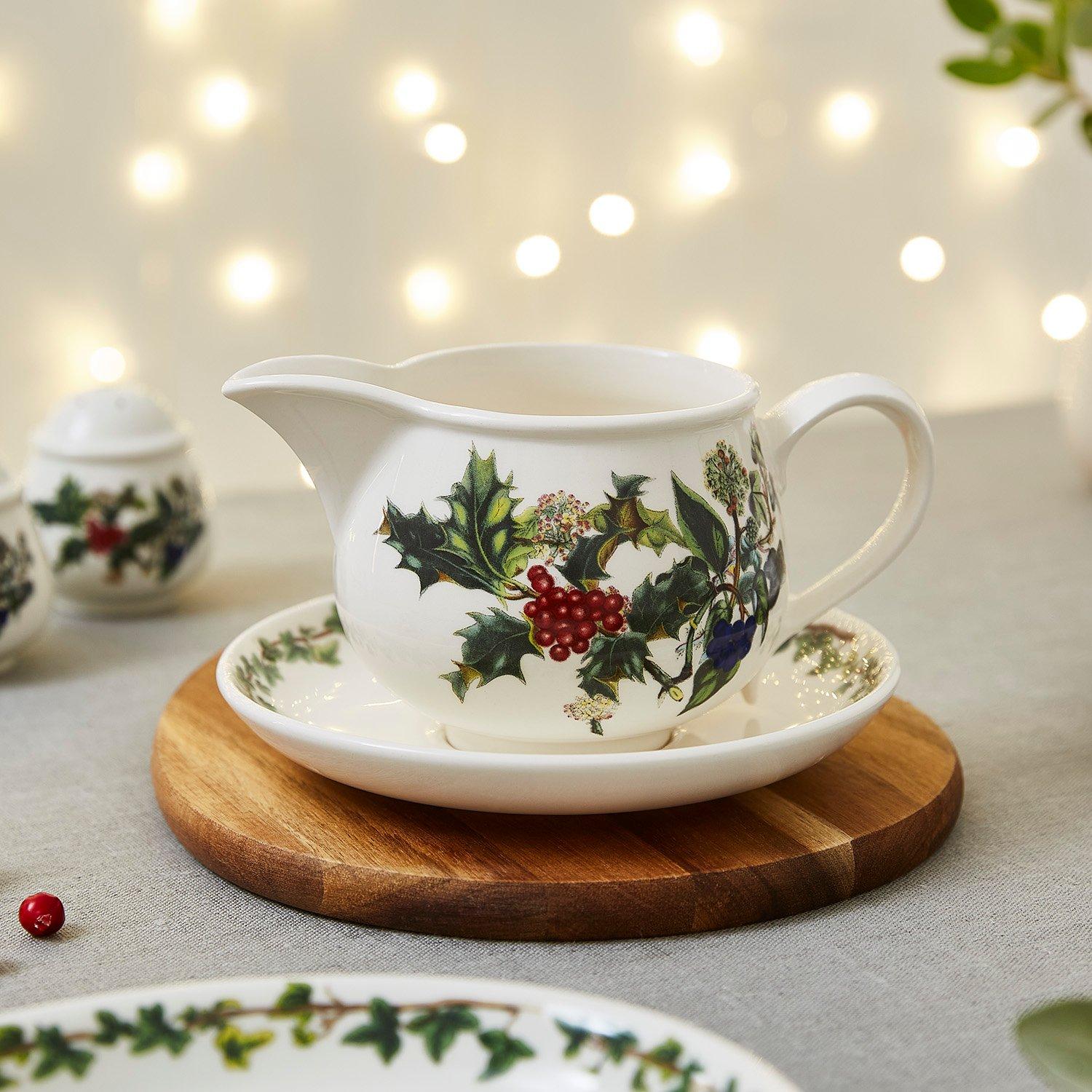 Green - Portmeirion Holly and Ivy - The Holly and the Ivy Gravy Boat   Stand - 2