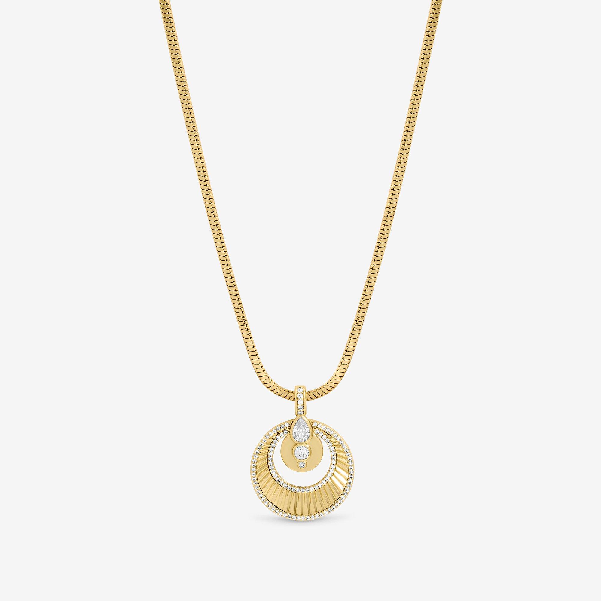 Silver - Inicio - Two Tone Crystal Disk Pendant - Gift Pouch