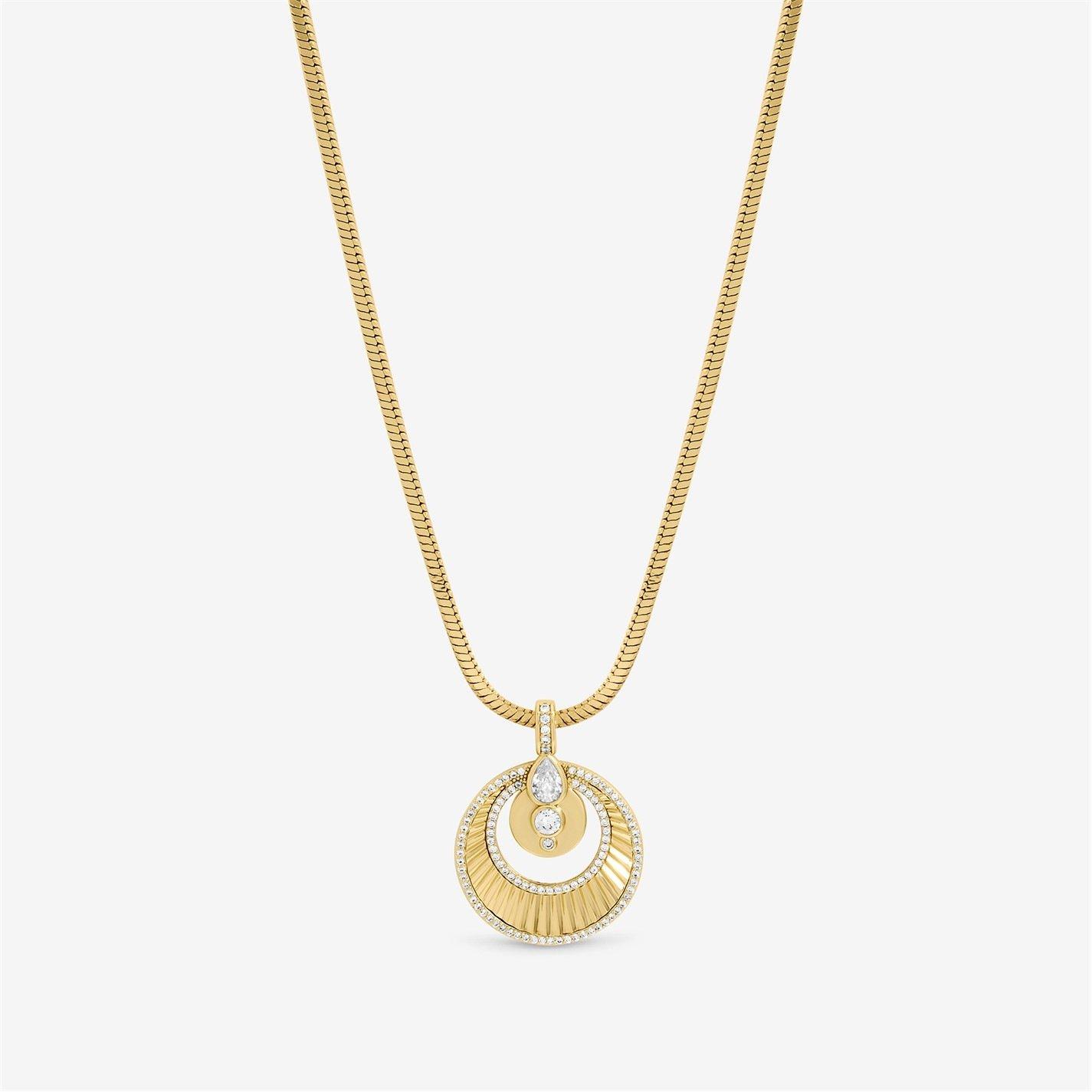 Inicio Women's Two Tone Crystal Disk Pendant - Gift Pouch - Silver