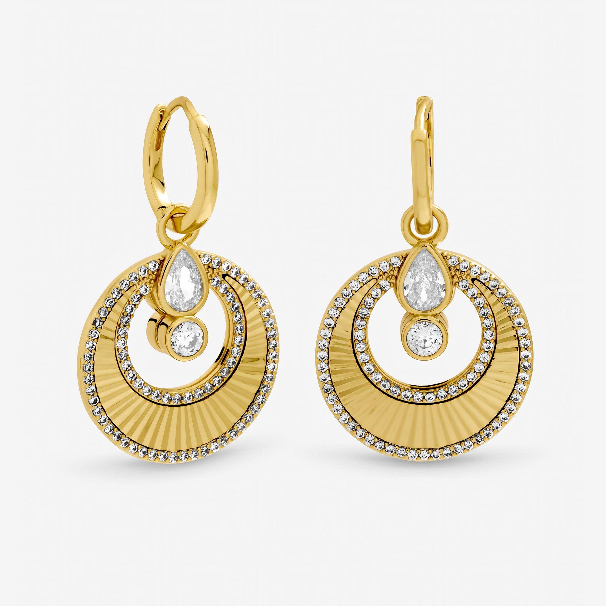 Silver - Inicio - Two Tone Crystal Disk Huggie Earrings - Gift Pouch