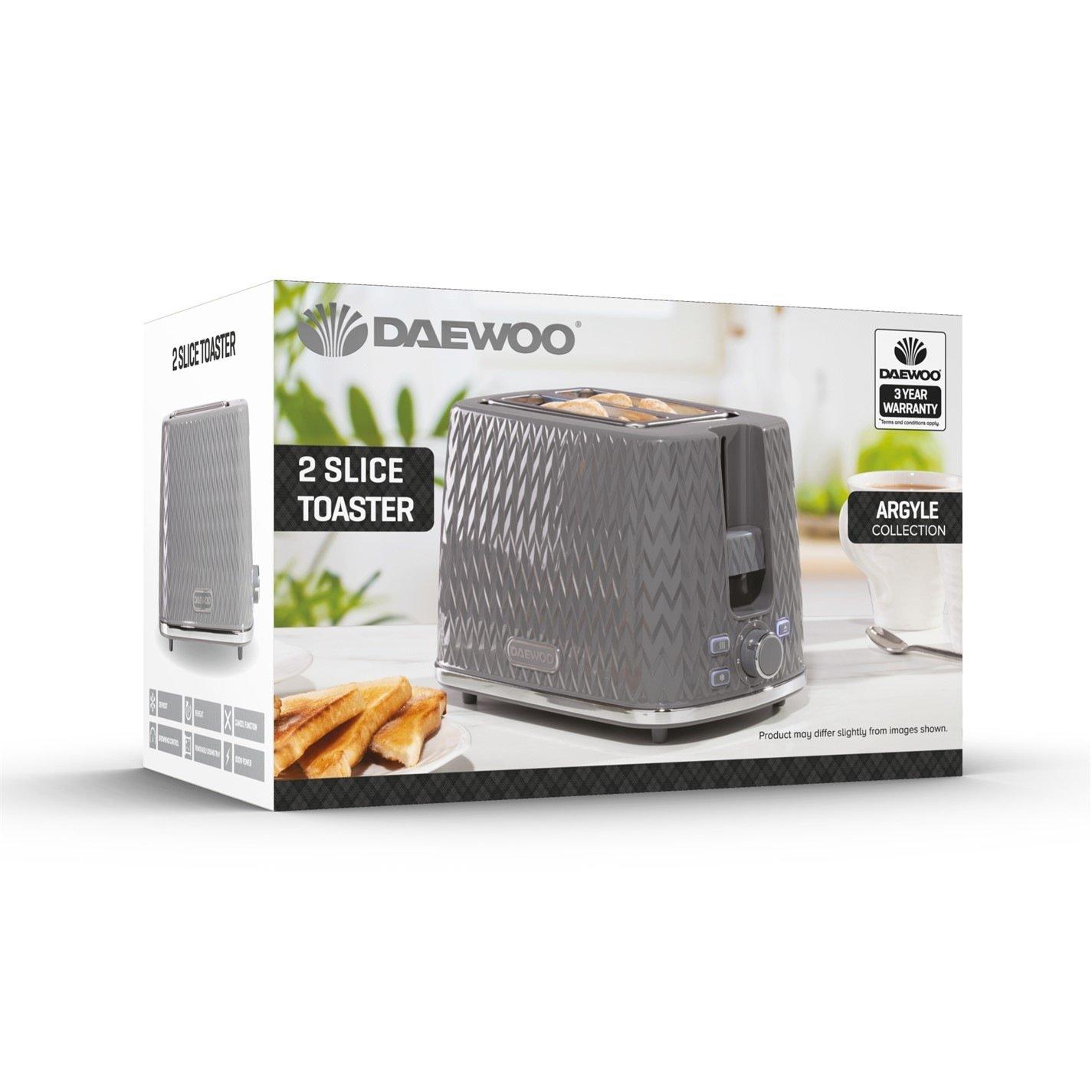 Grey - Daewoo Electricals - Dark Grey Argyle 2 Slice Toaster - 2