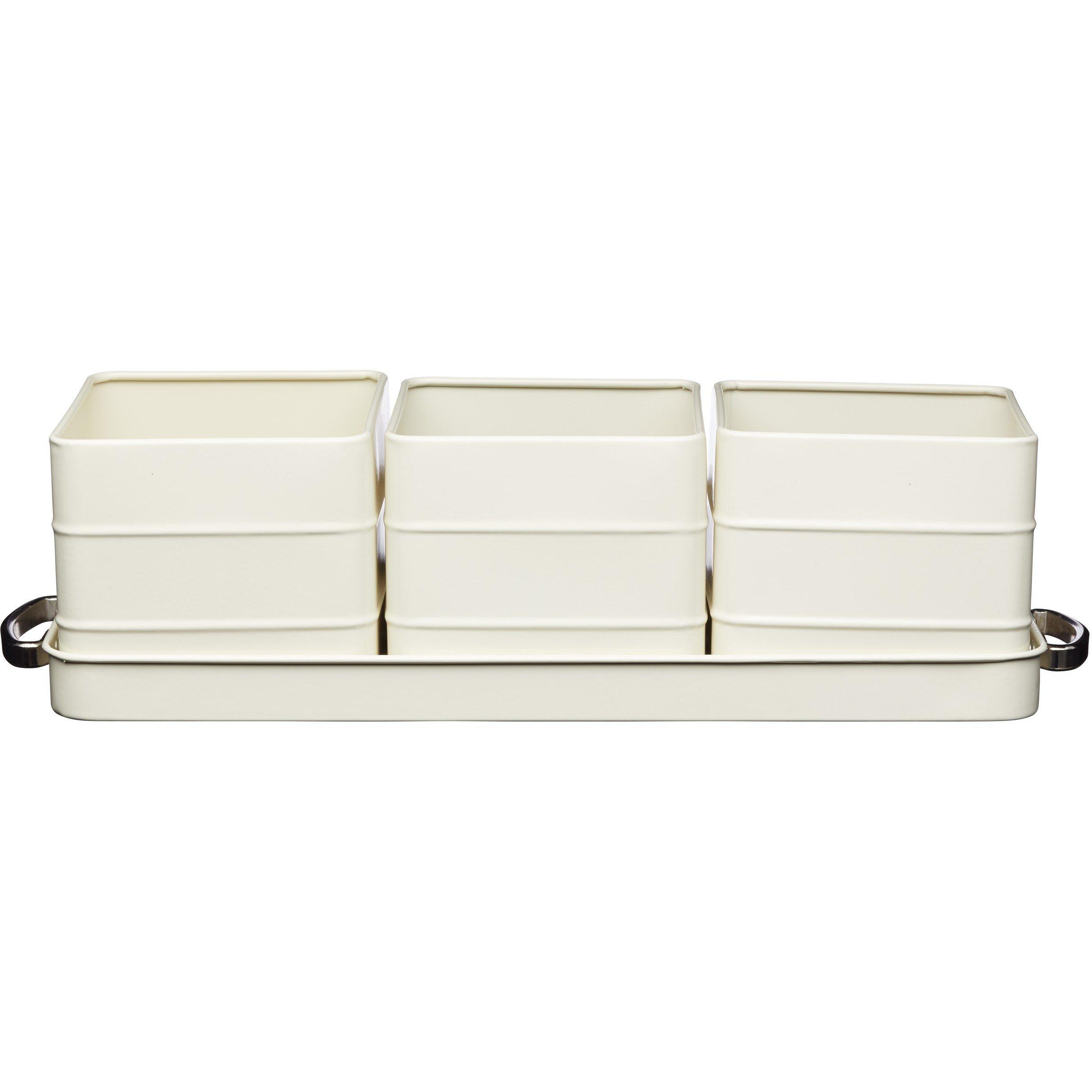 Cream - KitchenCraft - Living Nostalgia Antique Cream Herb Pots with Tray - 1