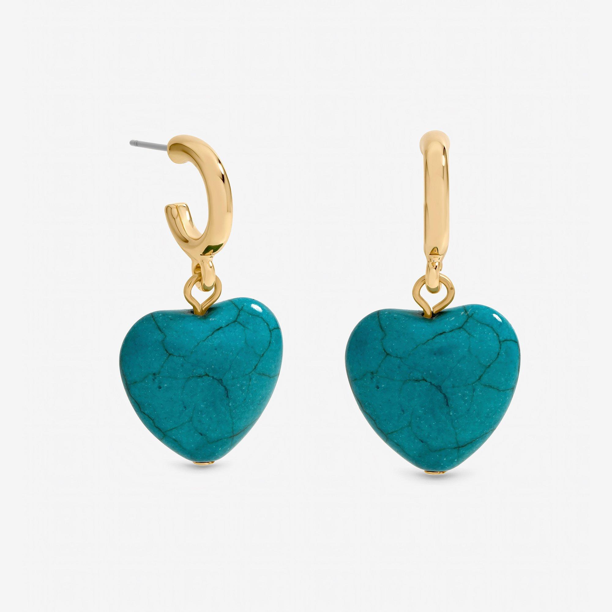 Gold - Mood - Gold Plated and Turquoise Heart Huggie Earrings