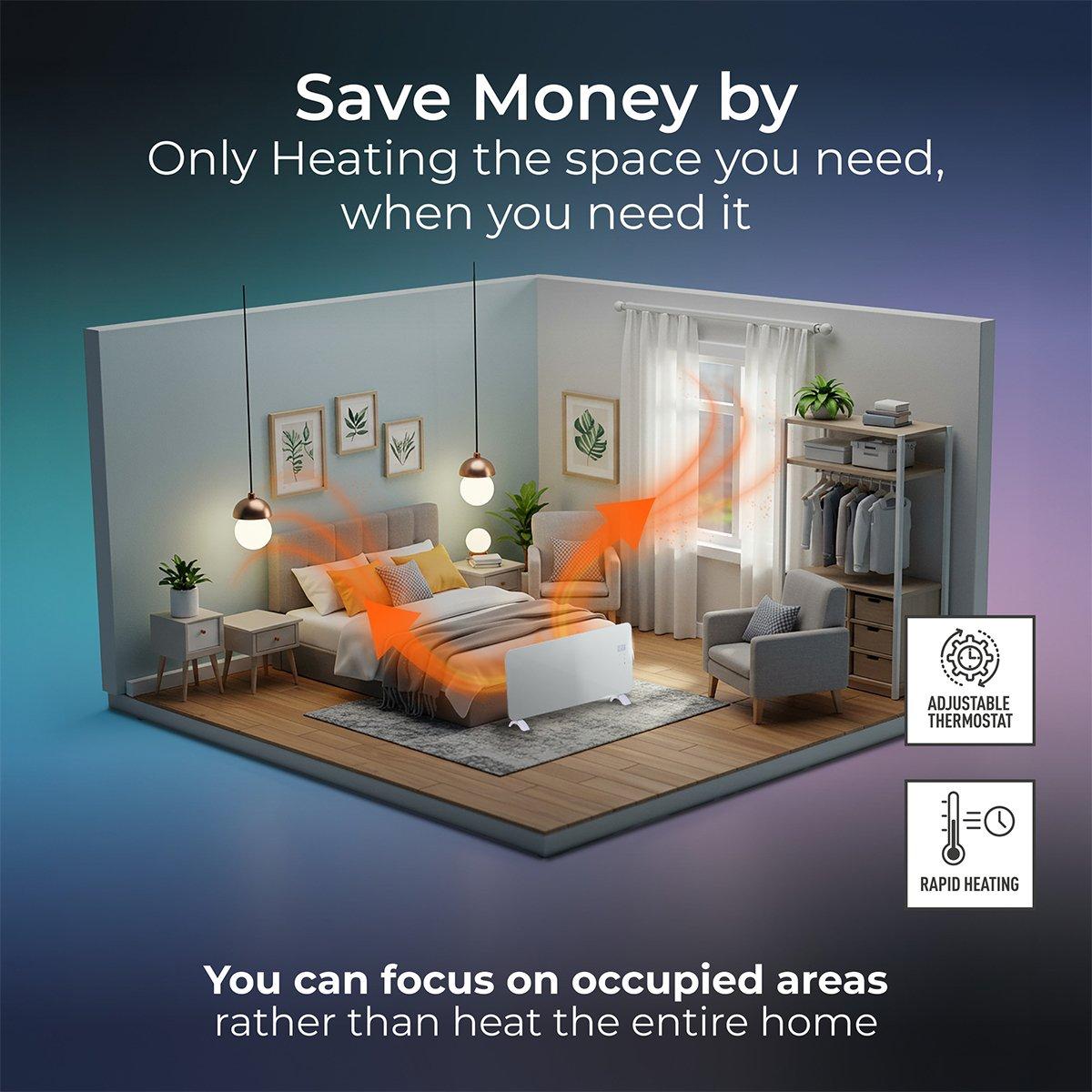 White - Masterplug - AURALINE SMARTENERGY GLASS PANEL HEATER 2000W WHIT - 5