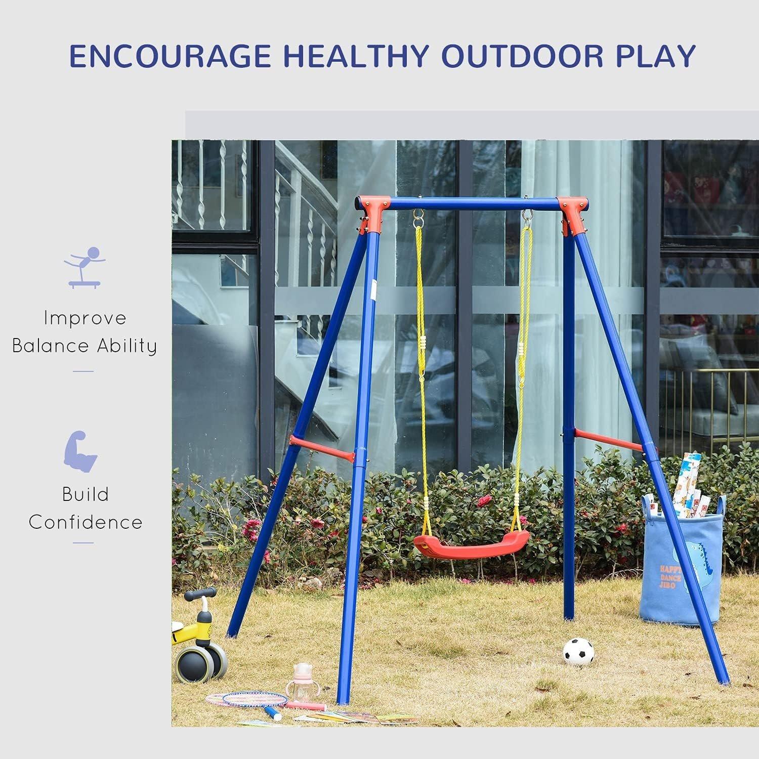 Blue - Outsunny - Metal Childrens Garden Swing - 8