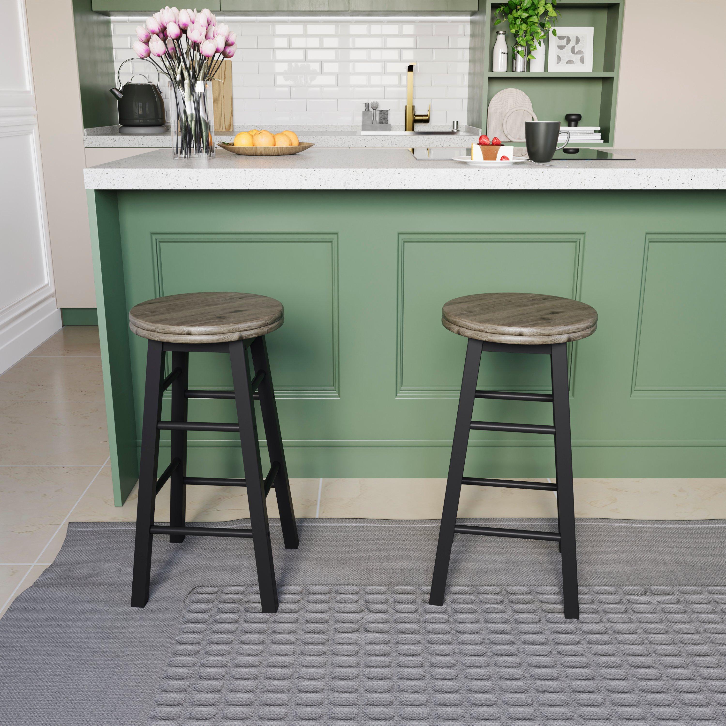 Chef Vida Wooden Revolving Bar Stool - Set Of 2