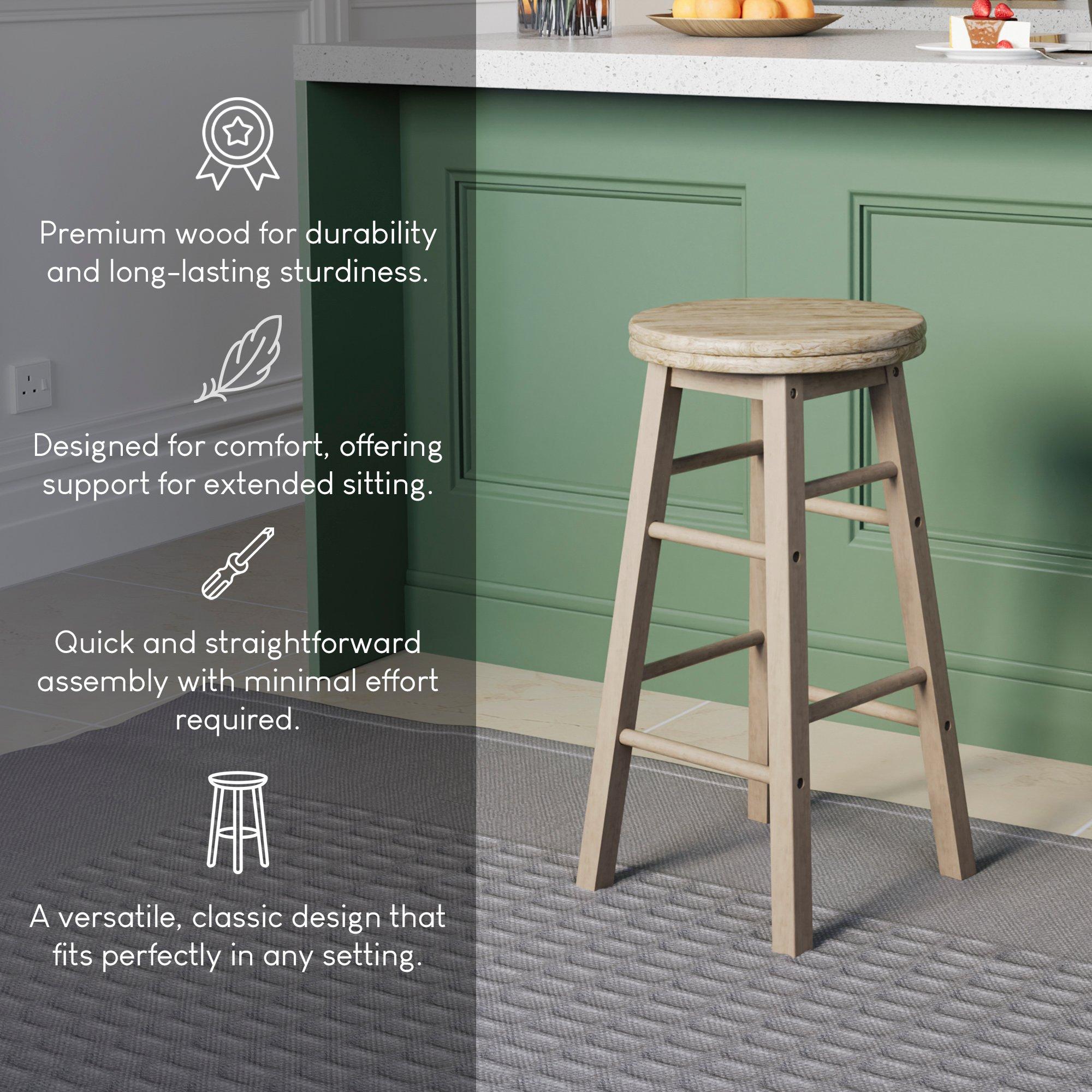 Pine - Lassic - Chef Vida Wooden Revolving Bar Stool - Set Of 2 - 4