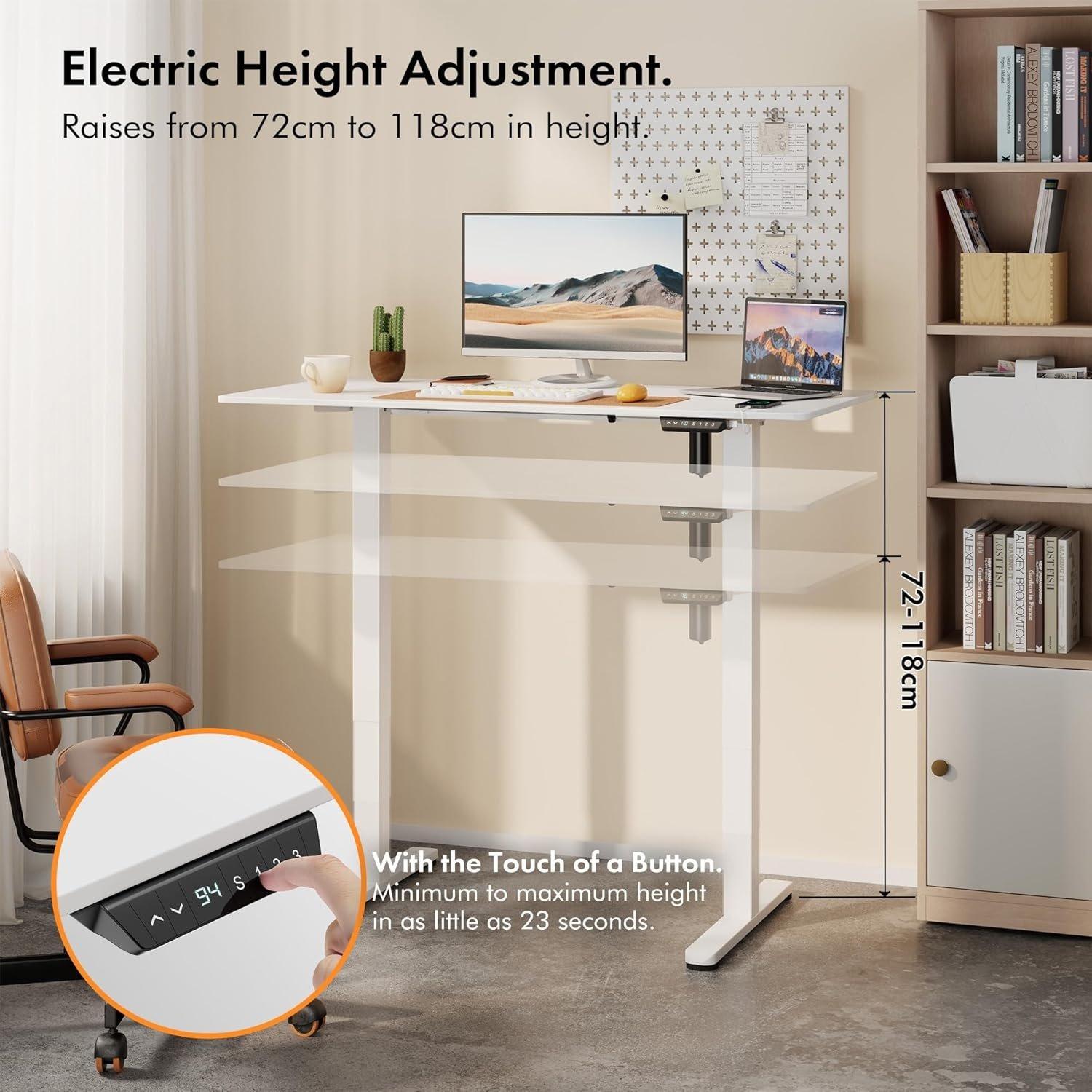 White - VonHaus - White Standing Desk 120x60cm - 2