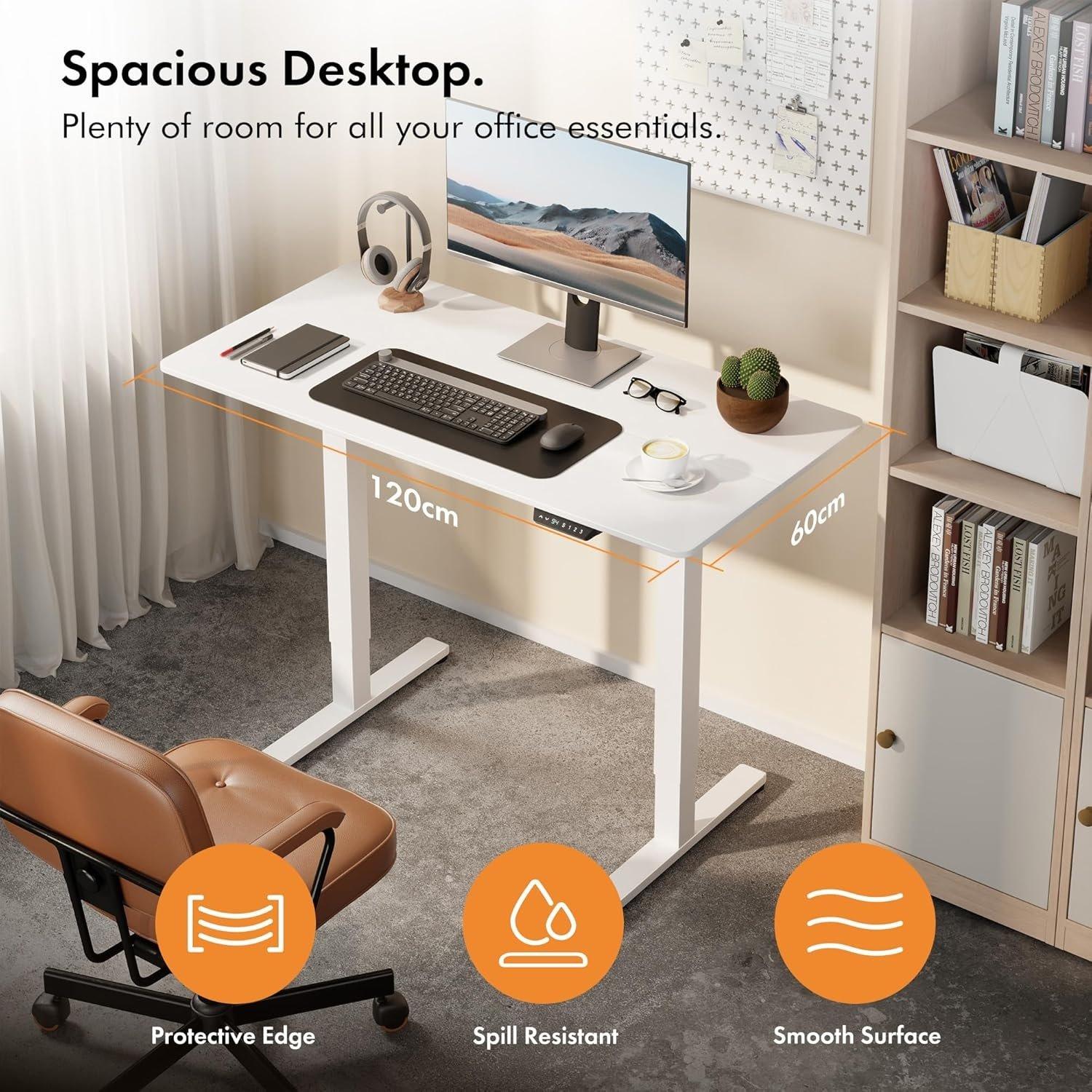 White - VonHaus - White Standing Desk 120x60cm - 3