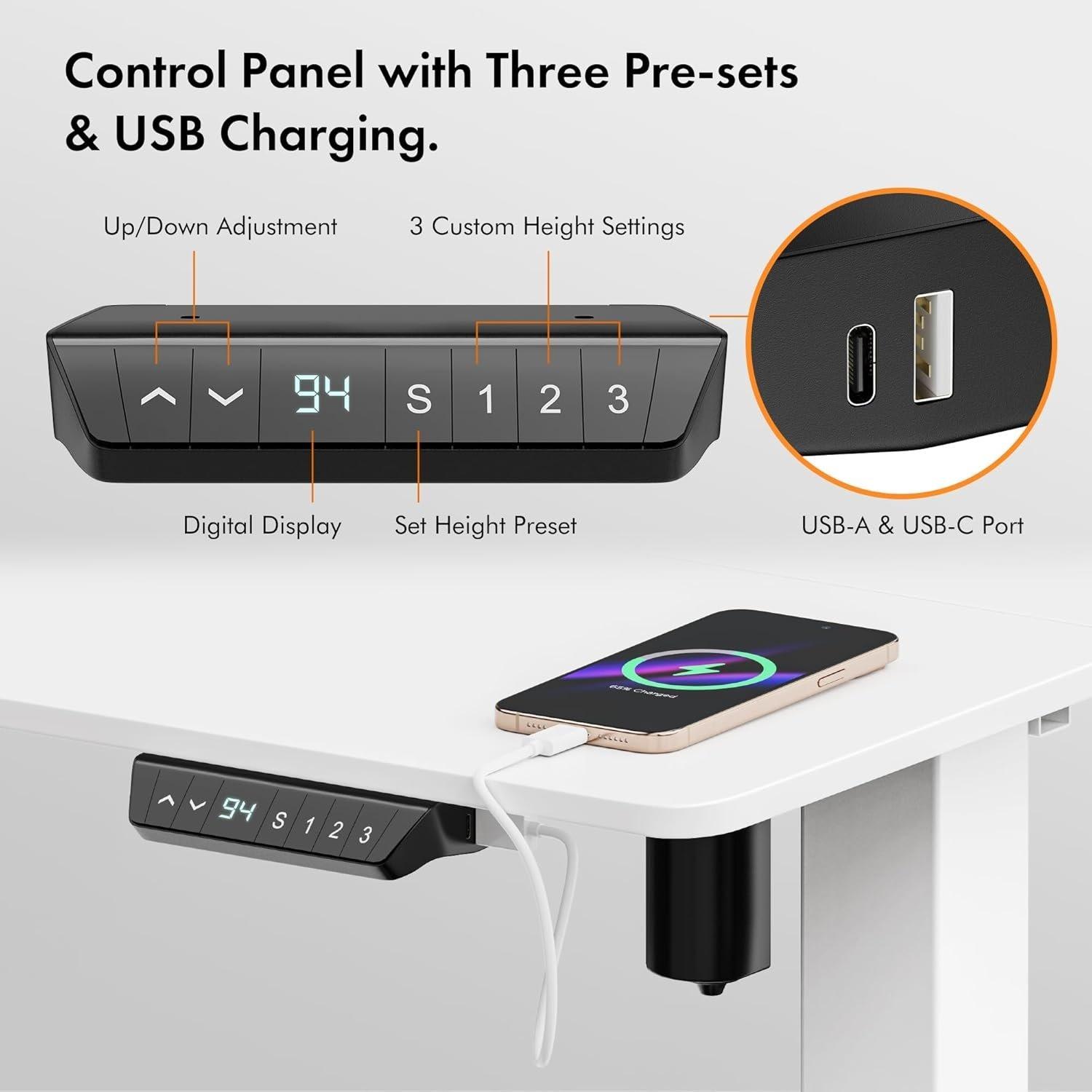 White - VonHaus - White Standing Desk 120x60cm - 4