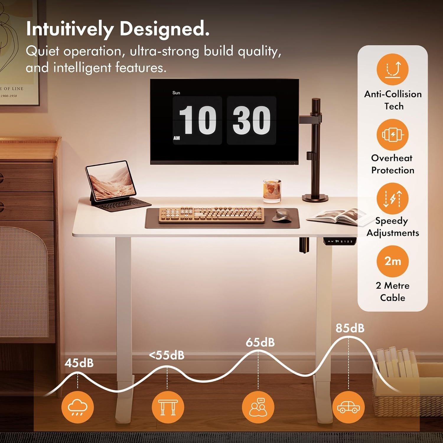 White - VonHaus - White Standing Desk 120x60cm - 6